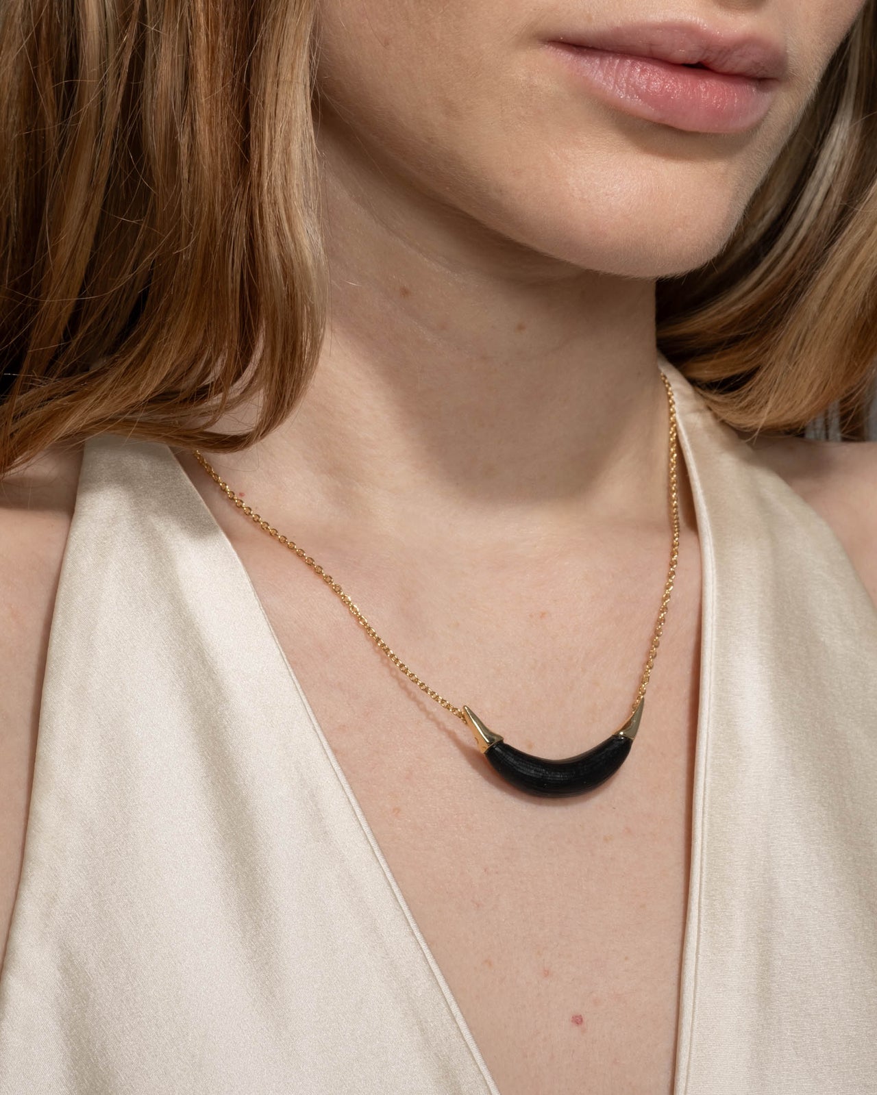 Gold Capped Crescent Lucite Necklace- Black - Photo 2