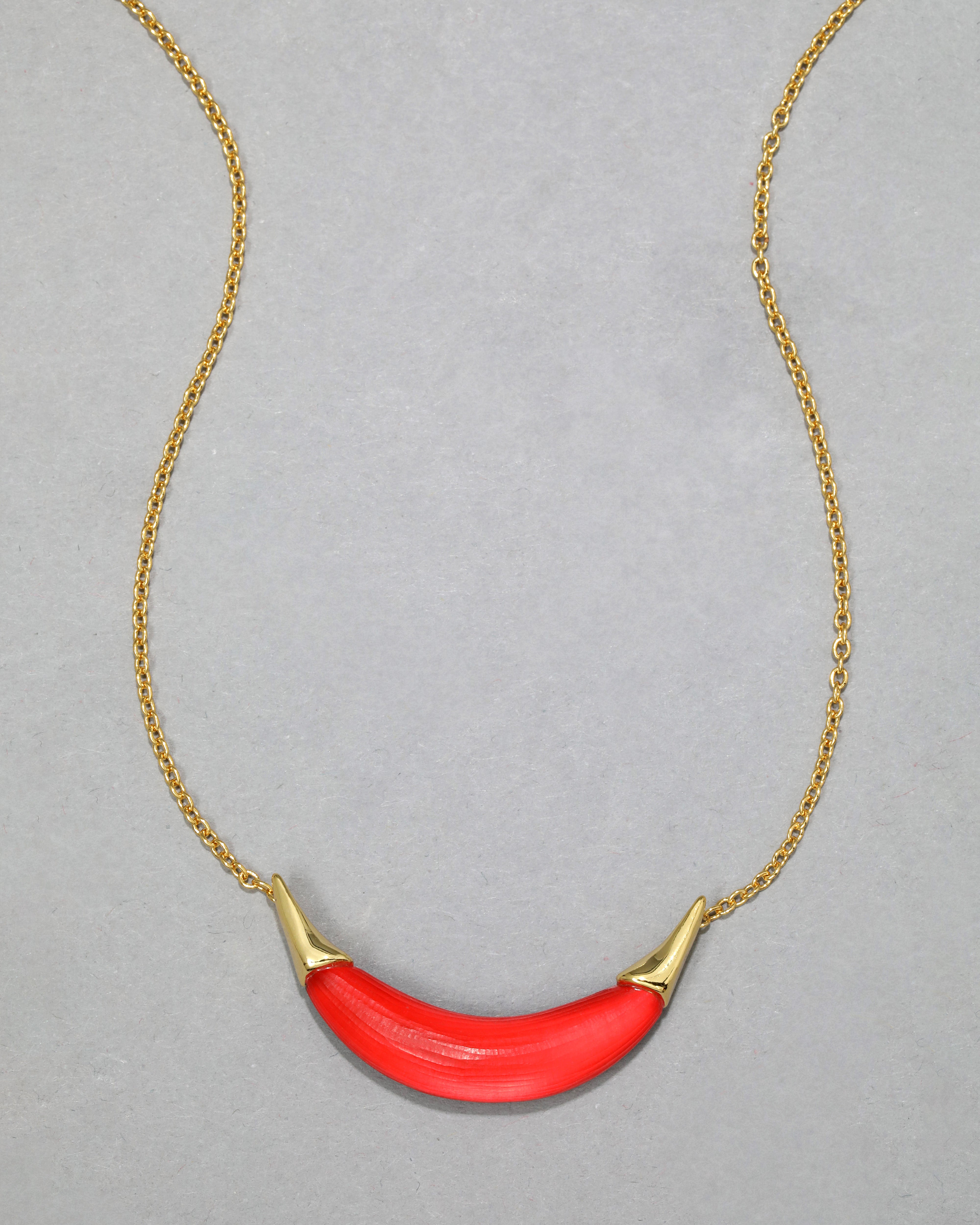 Gold Capped Crescent Lucite Necklace Lipstick