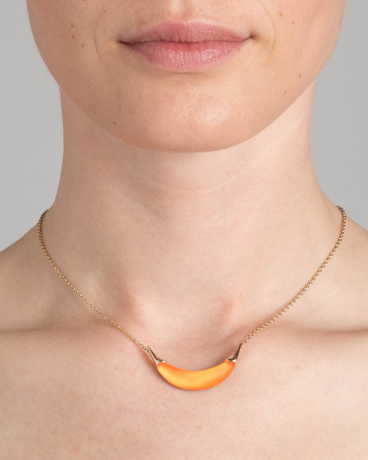 Gold Capped Crescent Lucite Necklace- Neon Orange - Photo 2