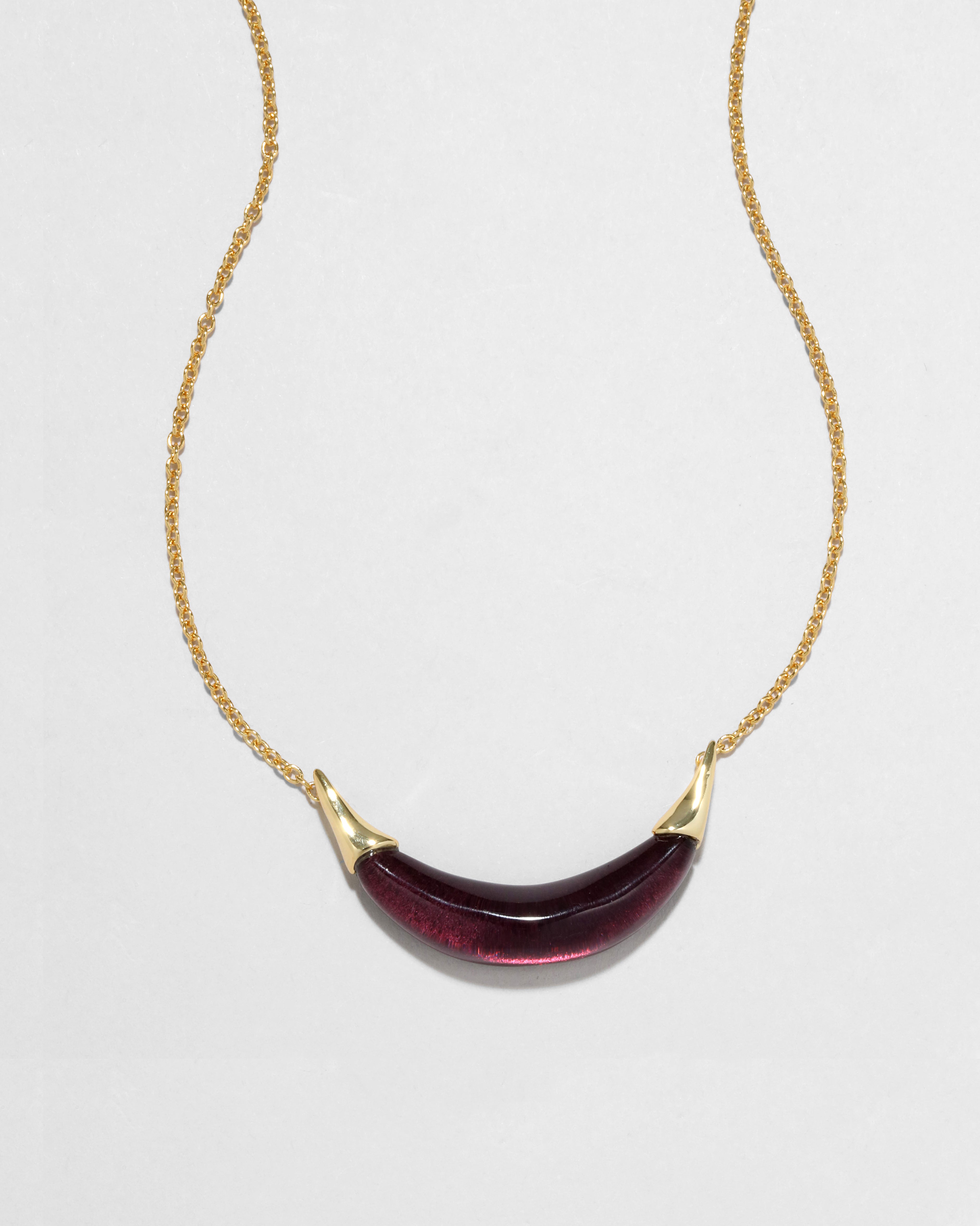 Gold Capped Crescent Lucite Necklace Cherry