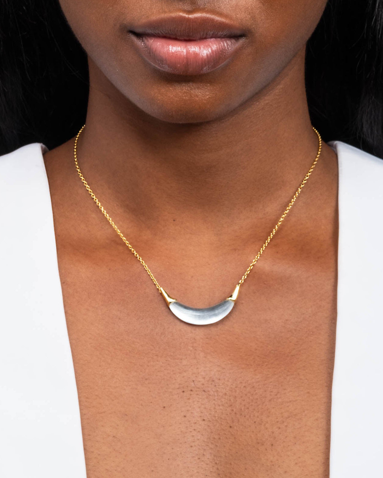 Capped Crescent Lucite Necklace Silver