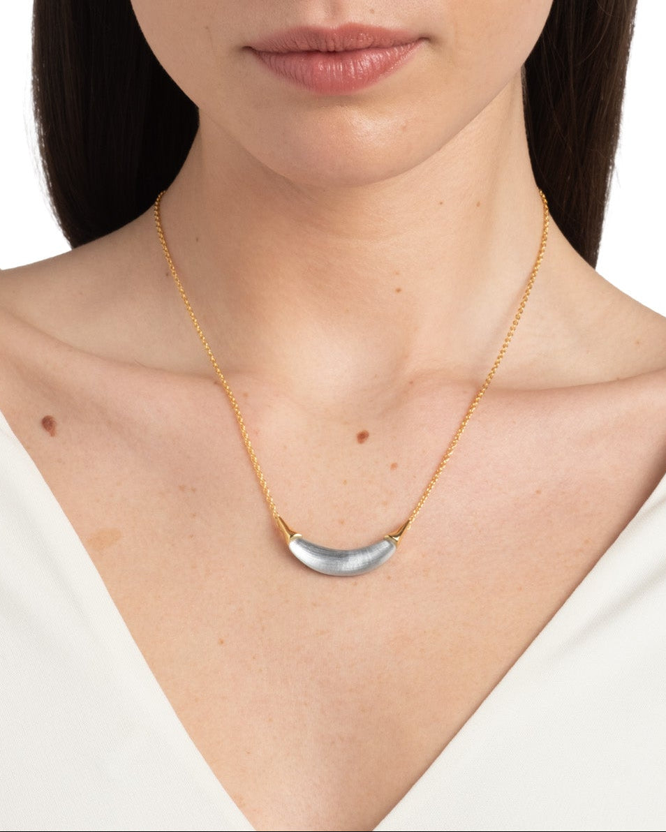 Gold Capped Crescent Lucite Necklace- Steel Blue - Photo 2