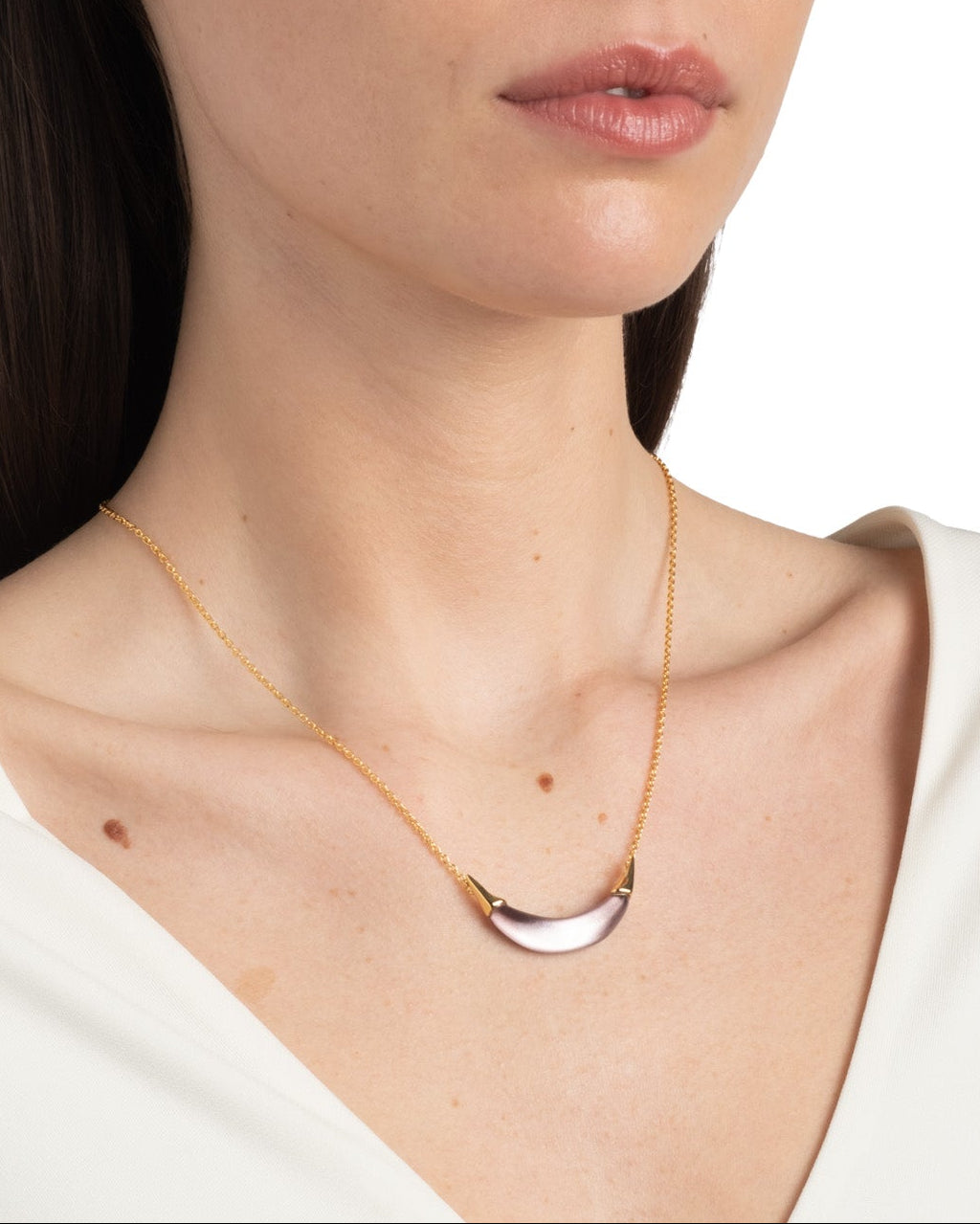 Gold Capped Crescent Necklace- Dusty Rose - Photo 2