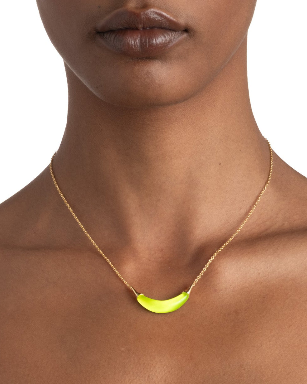Gold Capped Crescent Necklace- Fluorescent Yellow - Photo 2