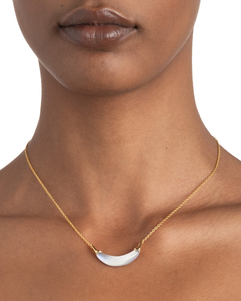 Gold Capped Crescent Necklace- White Opal - Photo 2