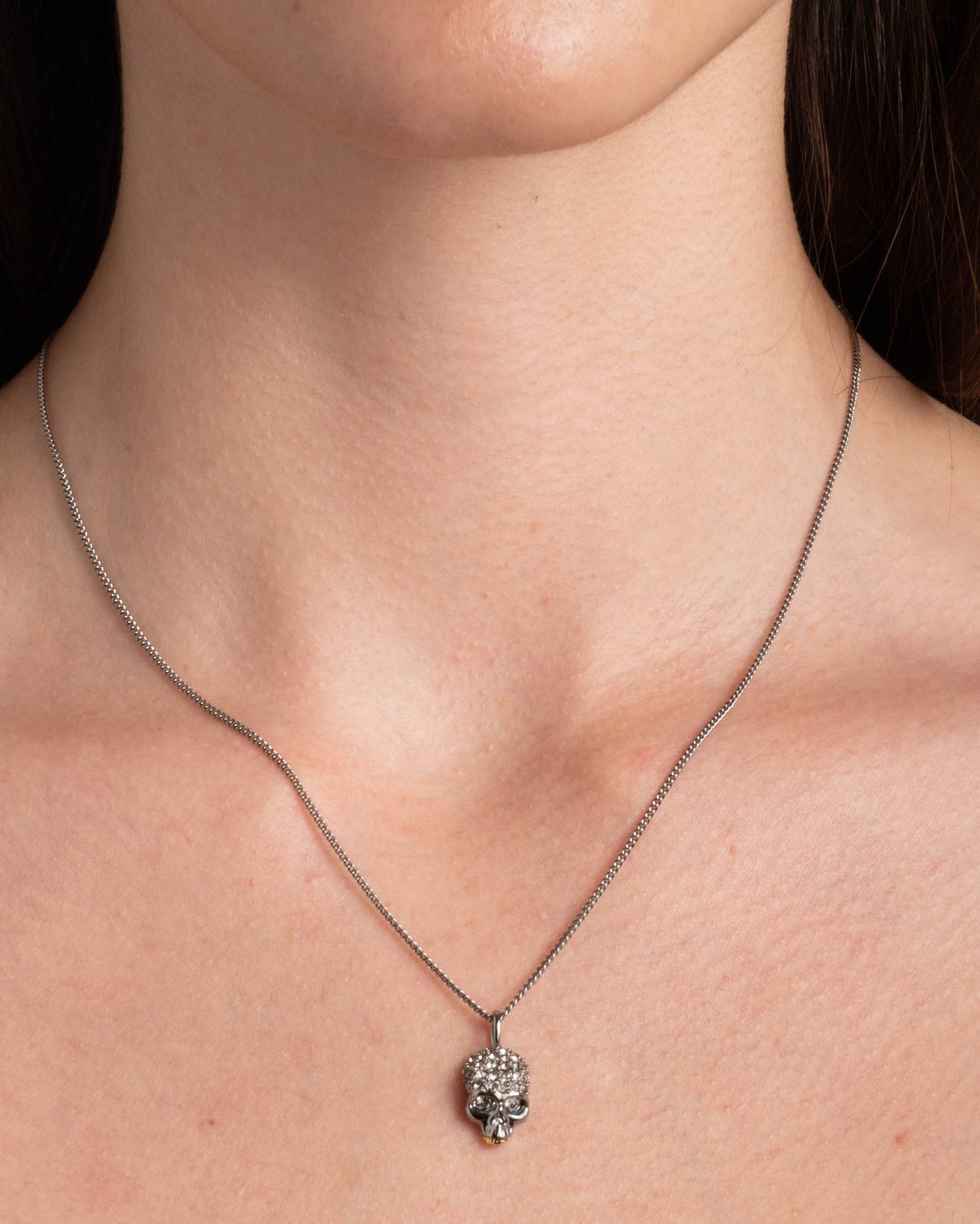 Gunmetal Skull Crystal Pave Pendant Necklace - Photo 2