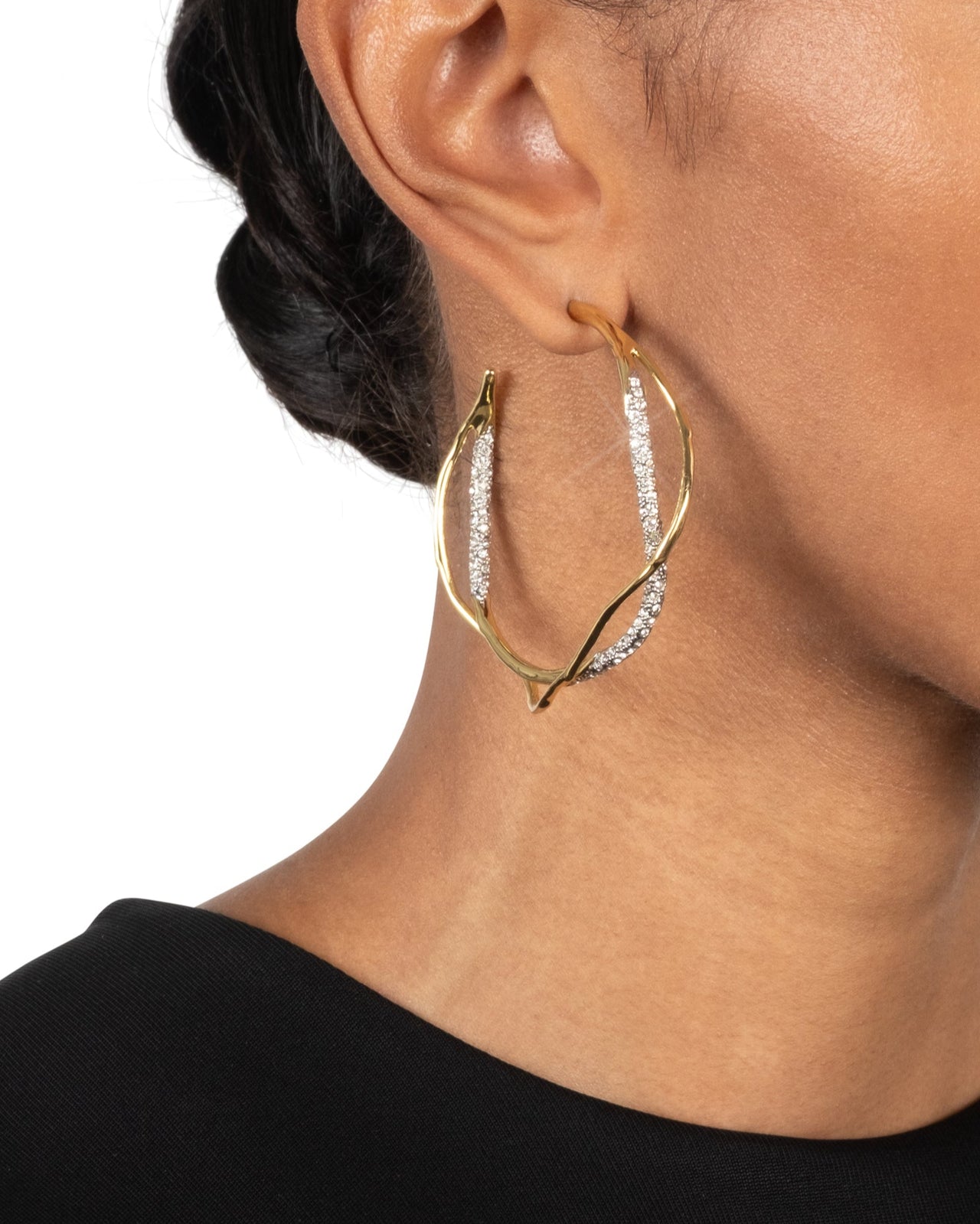 Intertwined Gold Two Tone Pave Hoop Earring - Photo 2