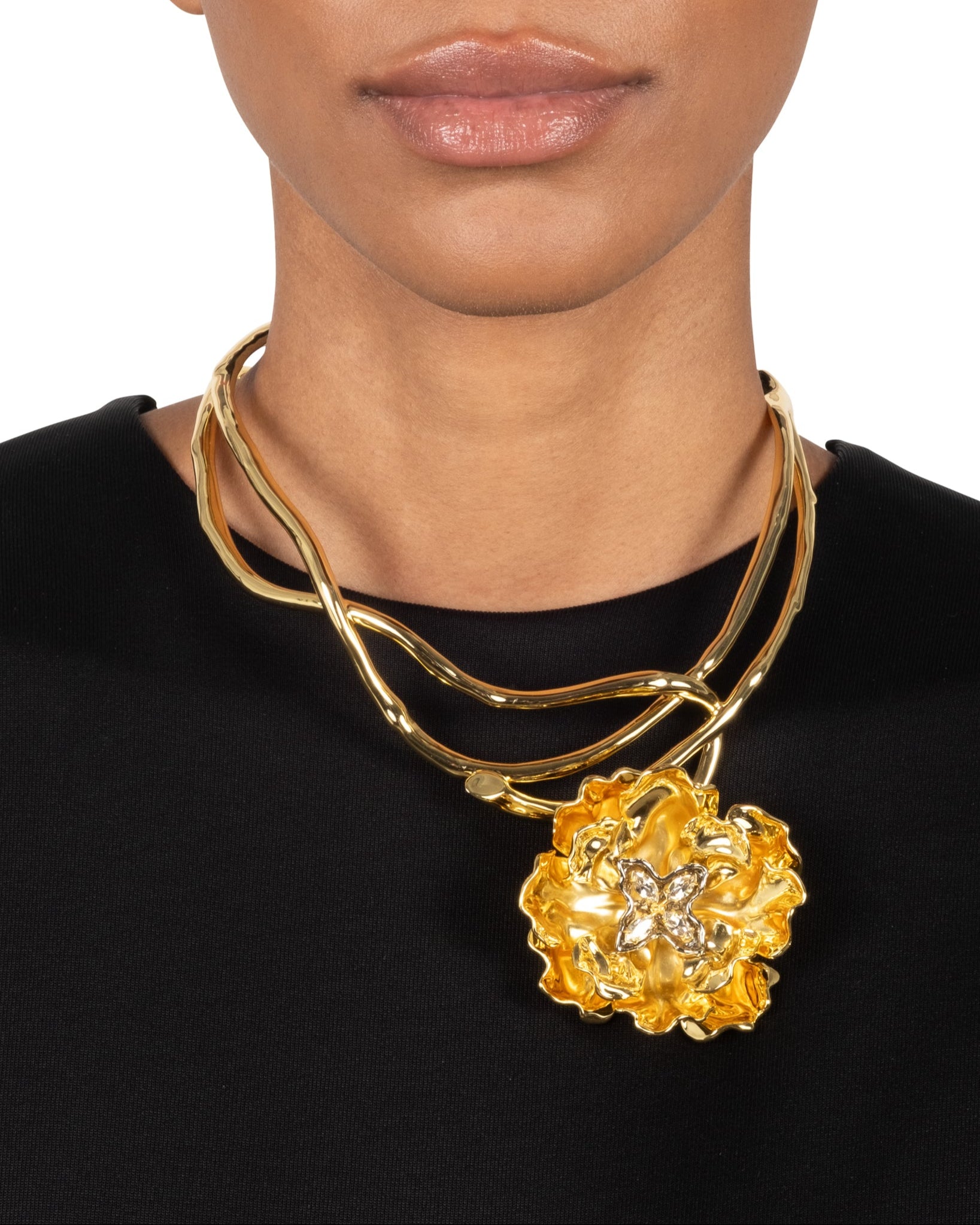Helen De Lete 24K Gold Plated Collar Necklace - Golden Rose Design, Statement Necklace For Women