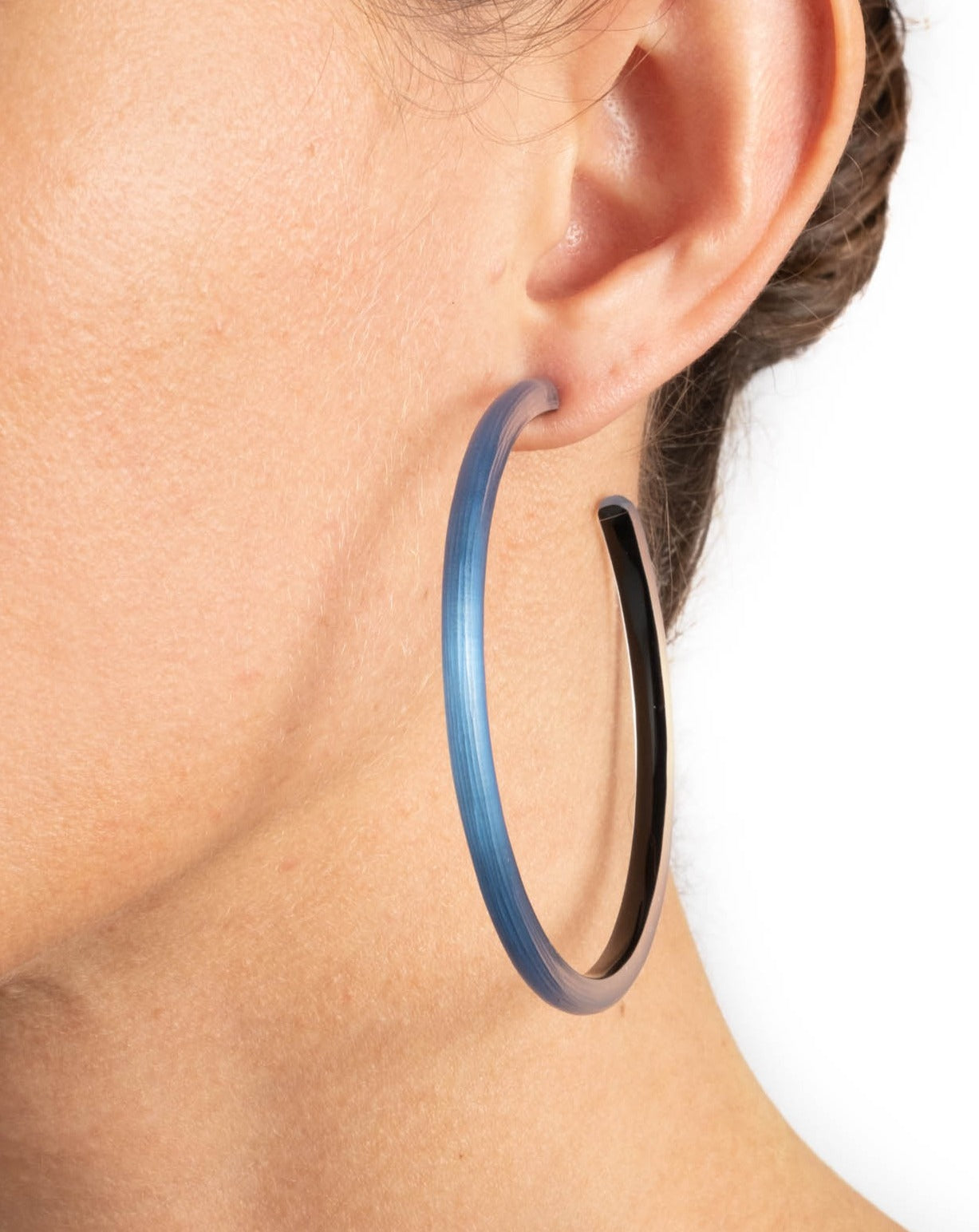 Large Skinny Lucite Hoop Earring- Light Lapis - Photo 2