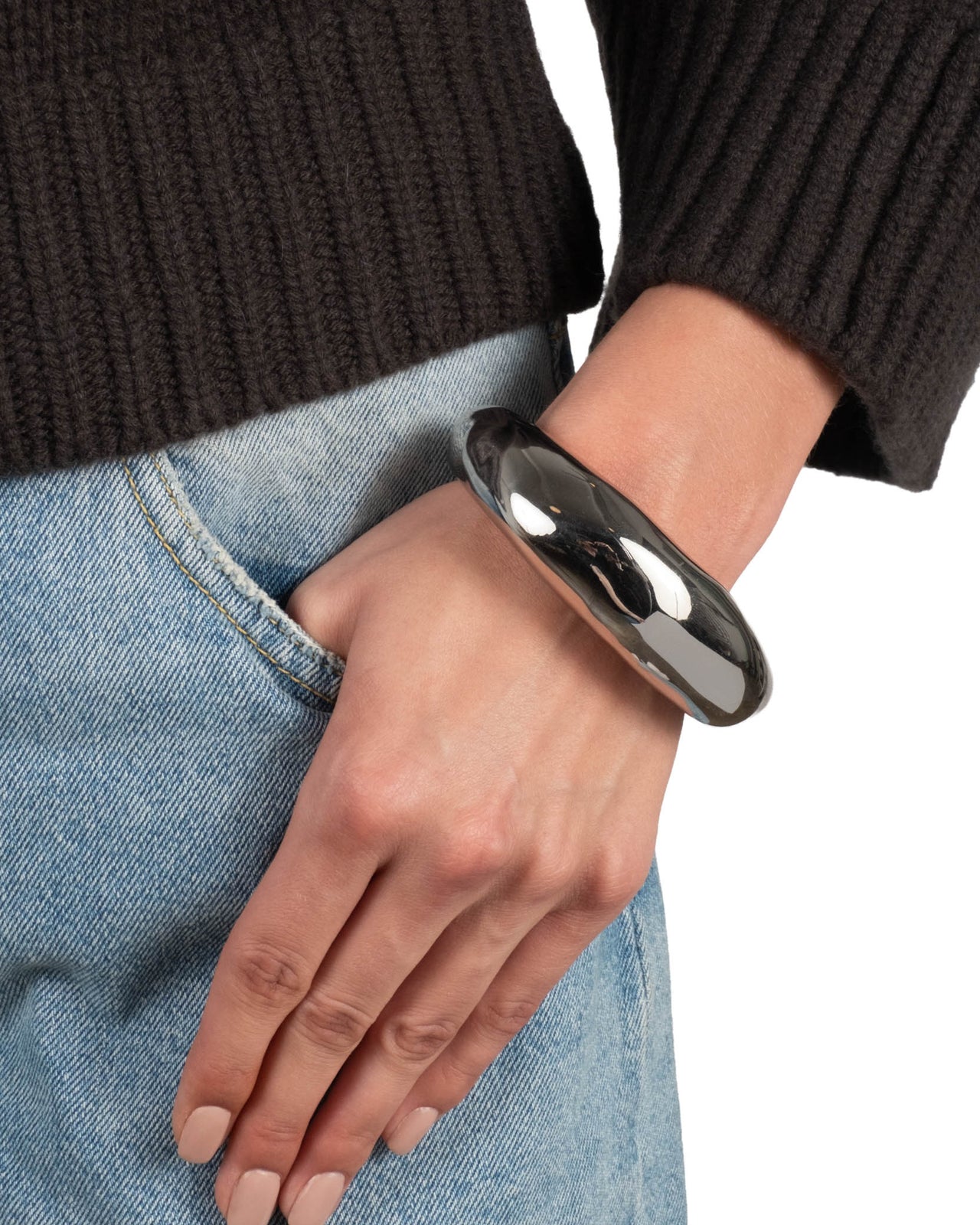 Large Molten Hinged Cuff - Silver - Photo 2