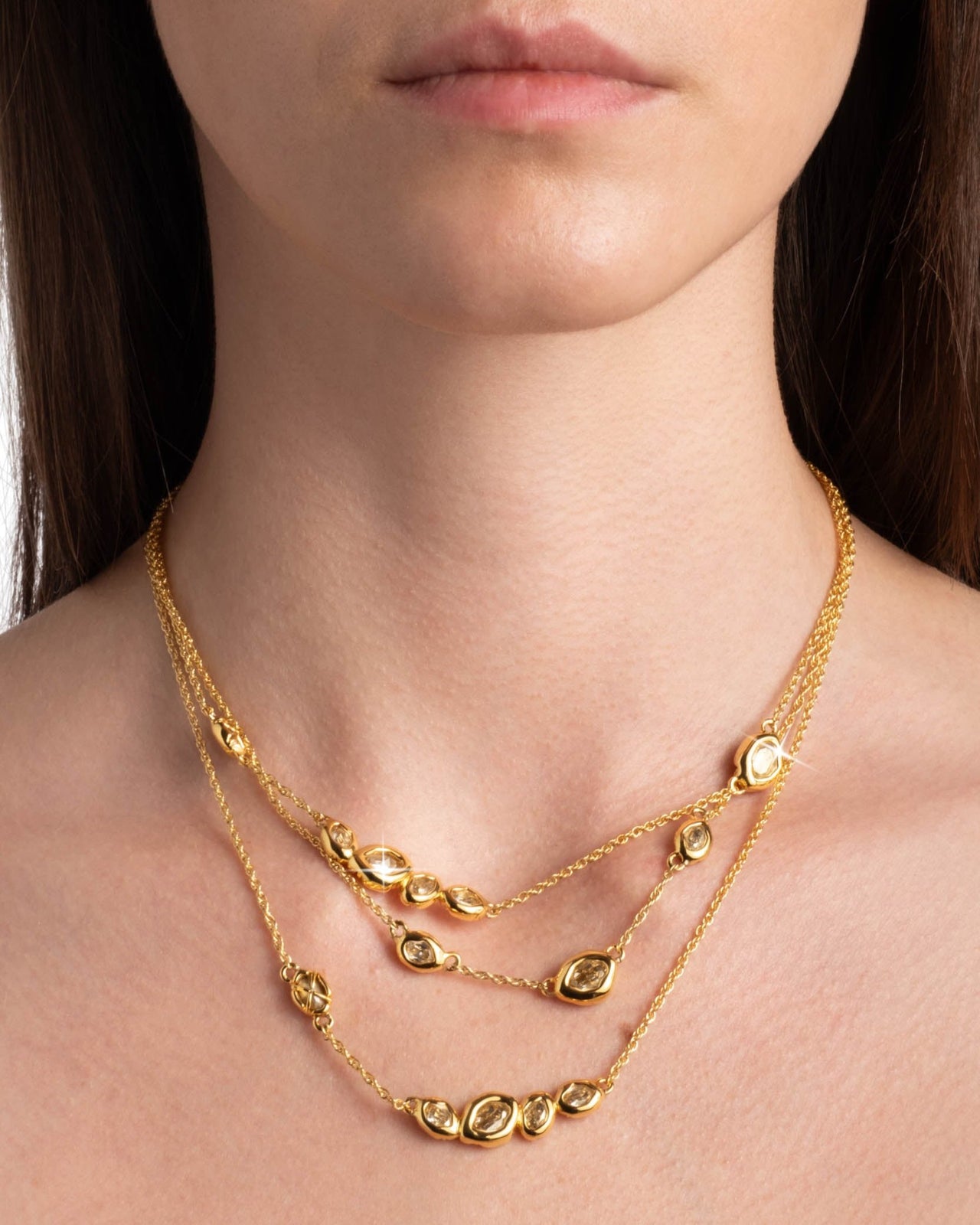 Layered Molten Gold Crystal Station Necklace - Photo 2