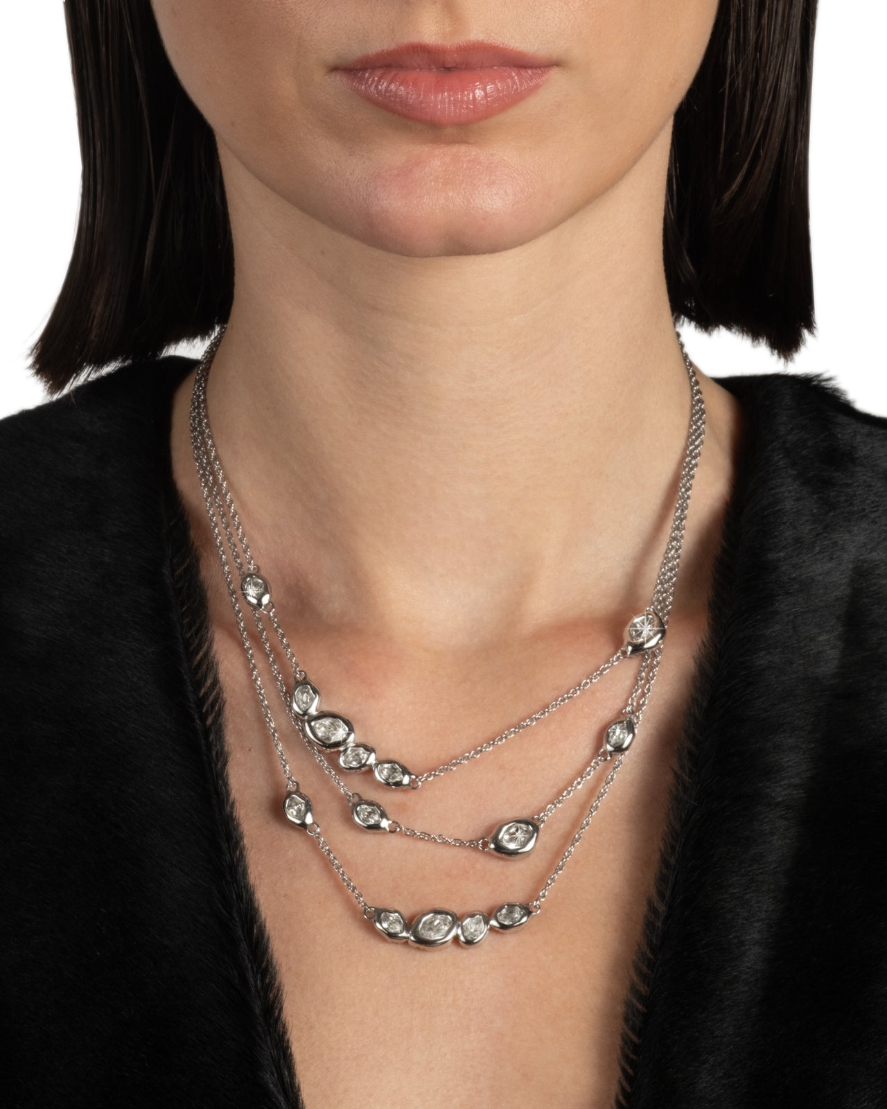 Layered Molten Silver Crystal Station Necklace - Photo 2
