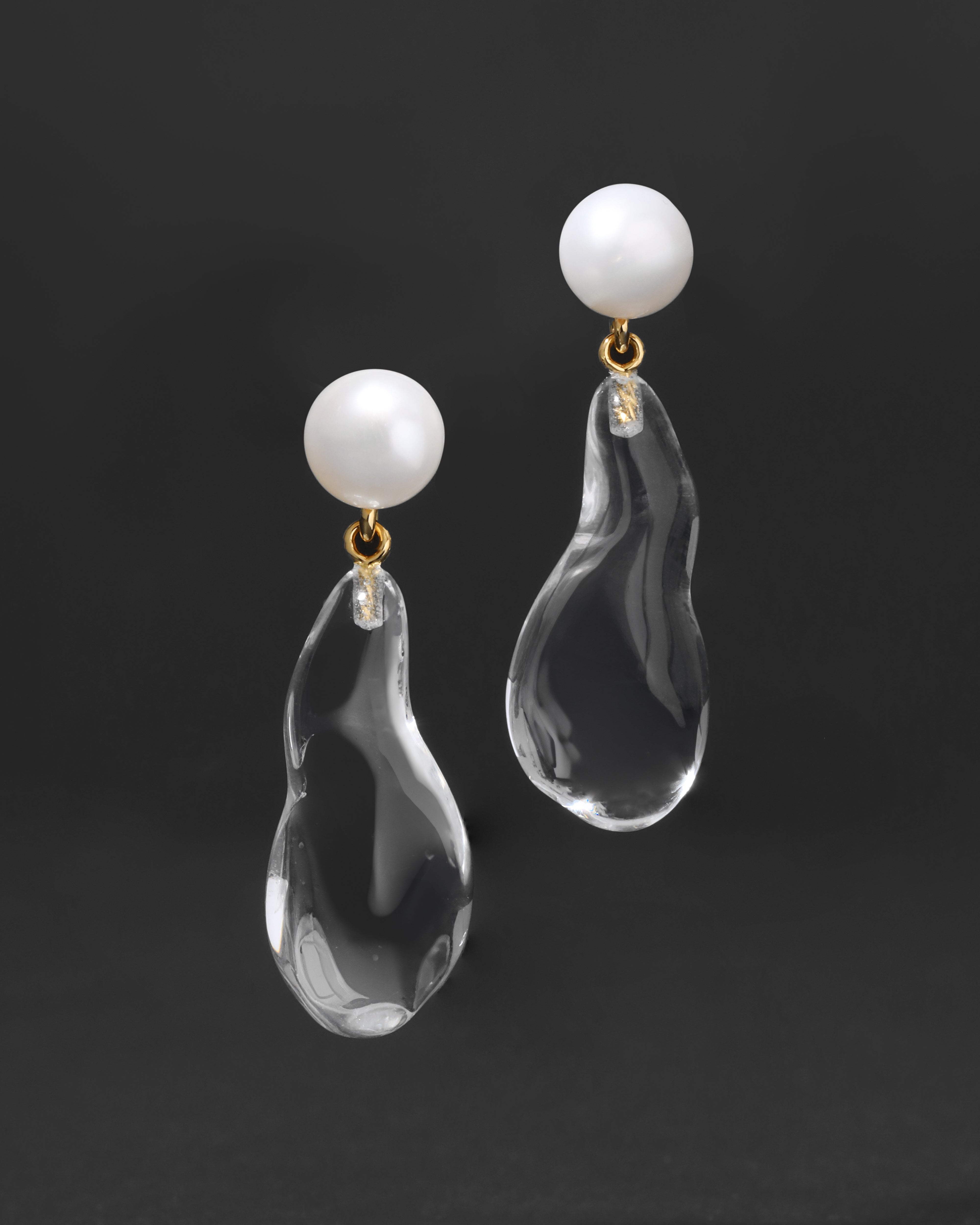 Liquid Lucite Freshwater Pearl Drop Earring Clear