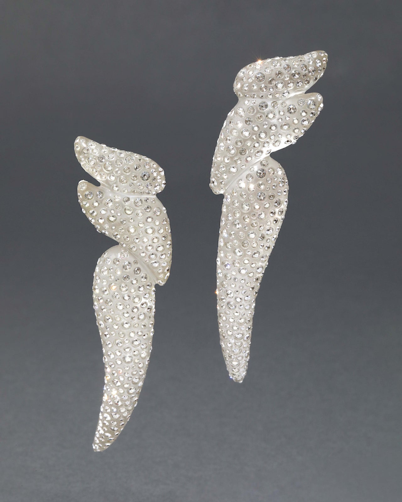 Liquid Lucite Pave Wave Long Clip Earring- Polished Silver - Photo 2