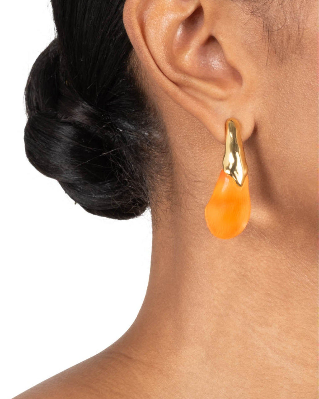 Lucite Arched Post Earring- Neon Orange - Photo 2