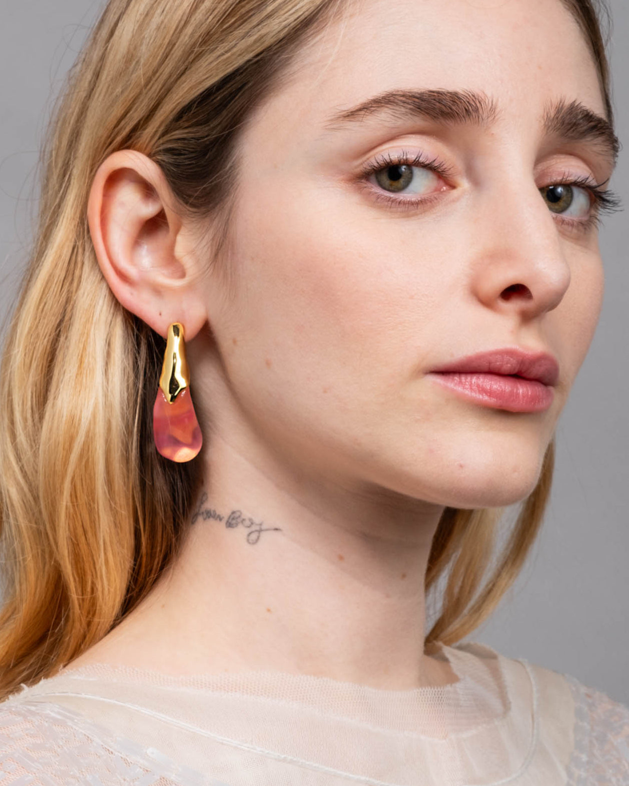 Liquid Lucite Arched Large Post Earring- Sweet Melon - Photo 2
