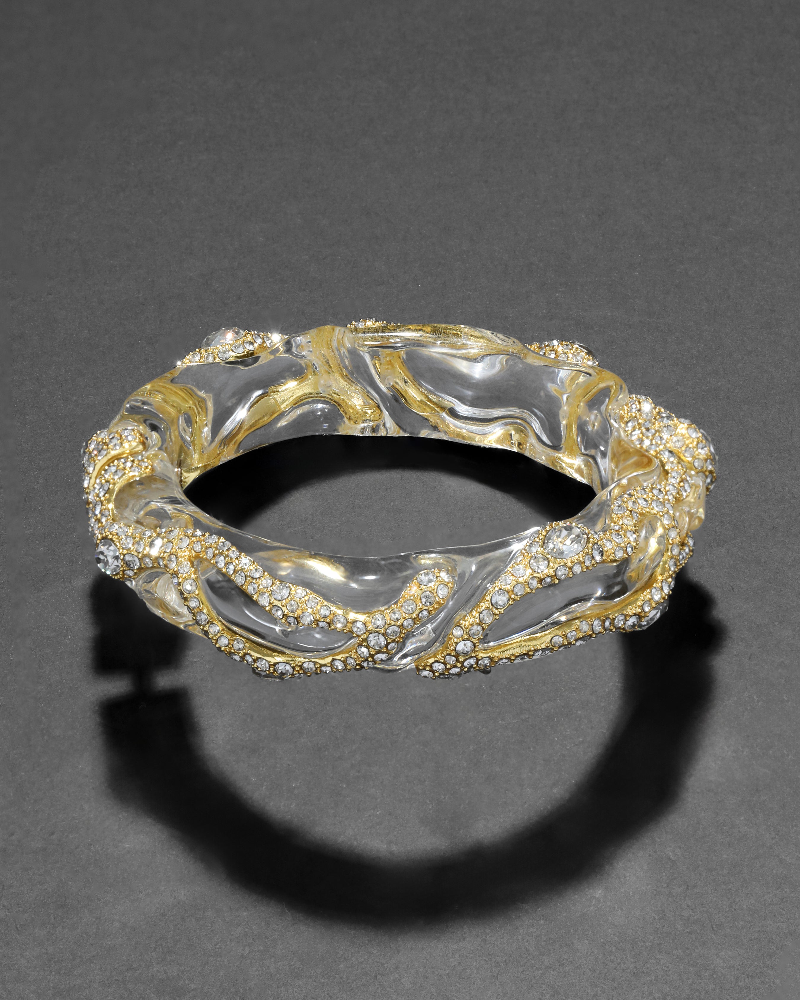 Liquid Lucite Crystal Pave Hinge Bracelet- Clear
