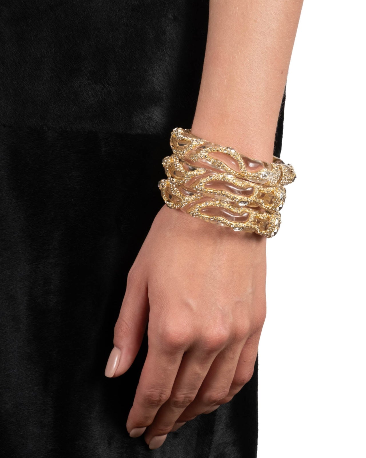 Liquid Lucite Crystal Pave Hinge Bracelet- Clear - Photo 2