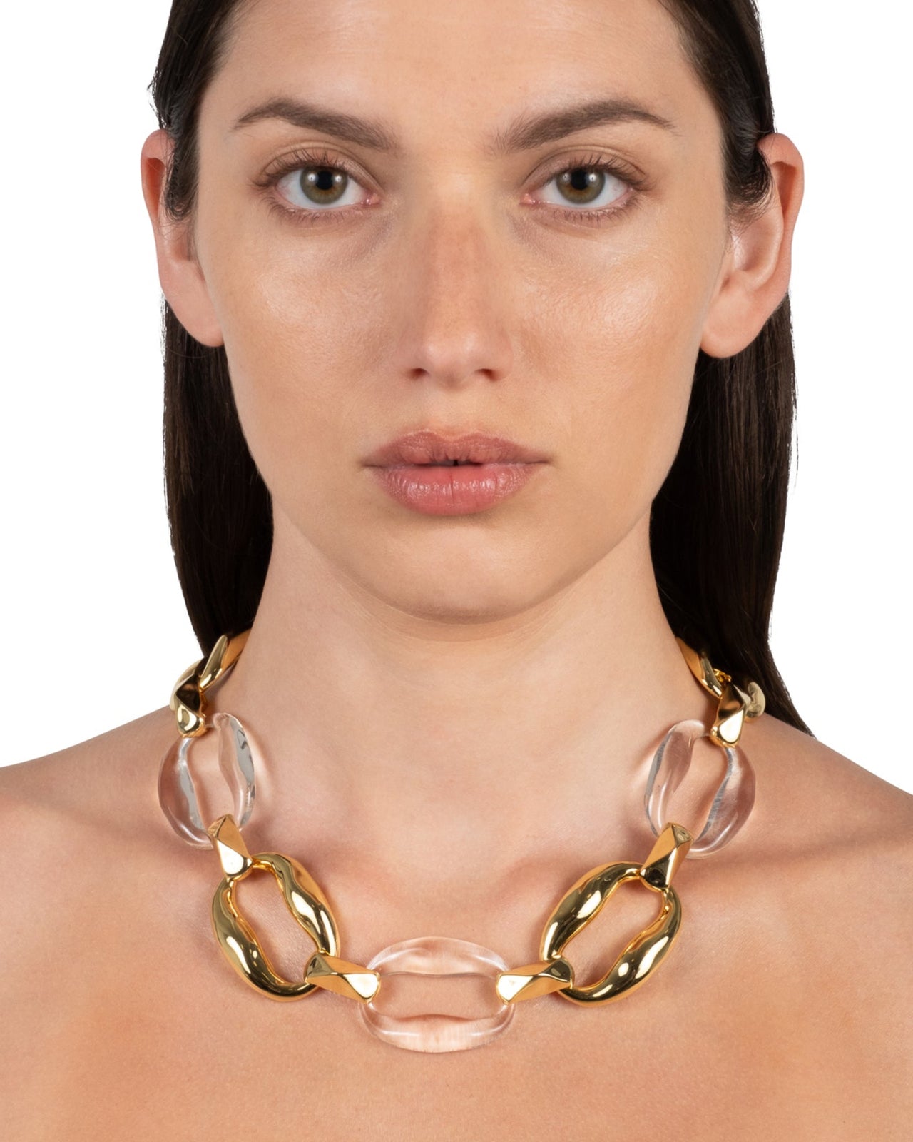 Liquid Lucite Gold Link Necklace- Clear - Photo 2
