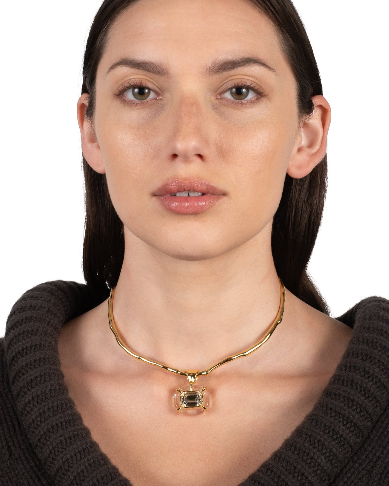 Liquid Lucite Crystal Collar Necklace- Clear - Photo 2