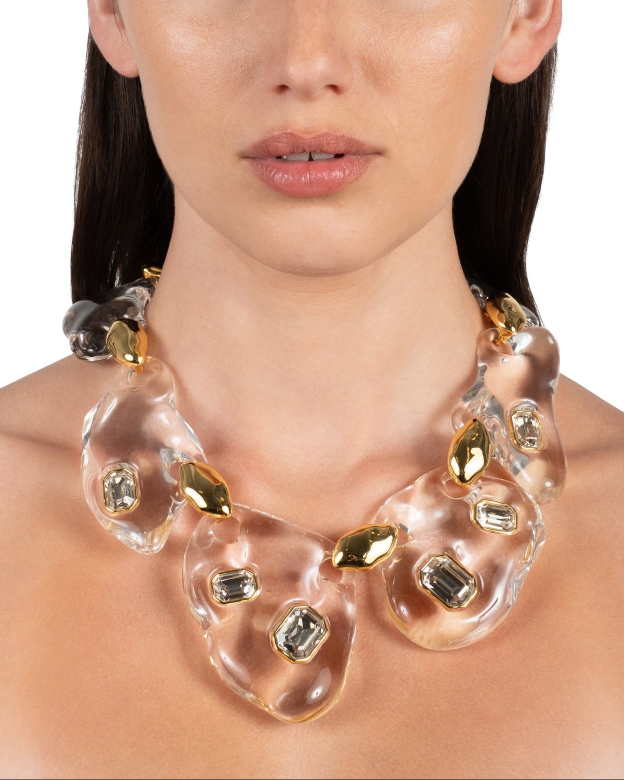Liquid Lucite Crystal Pebble Necklace- Clear - Photo 2