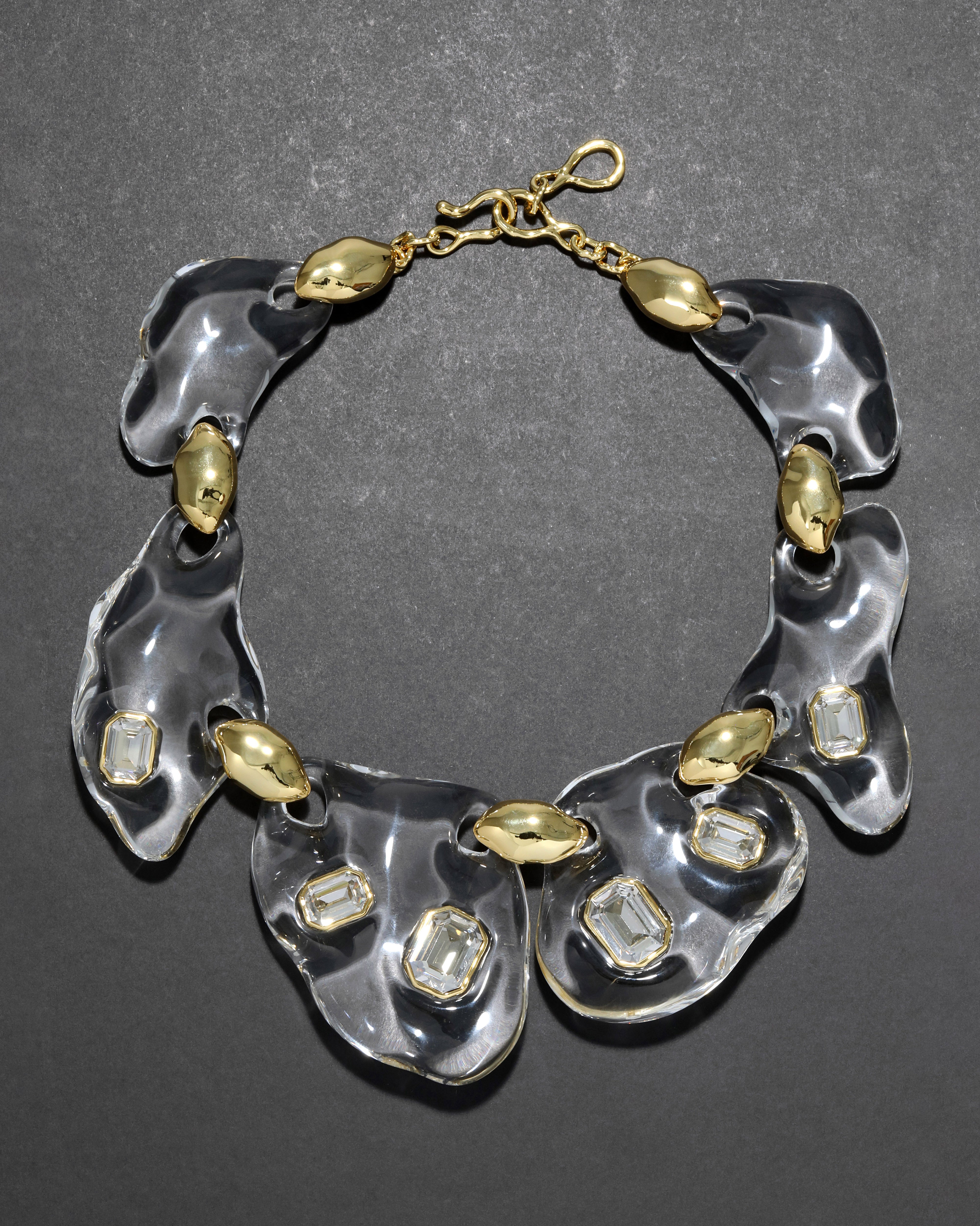 Liquid Lucite Crystal Pebble Necklace Clear
