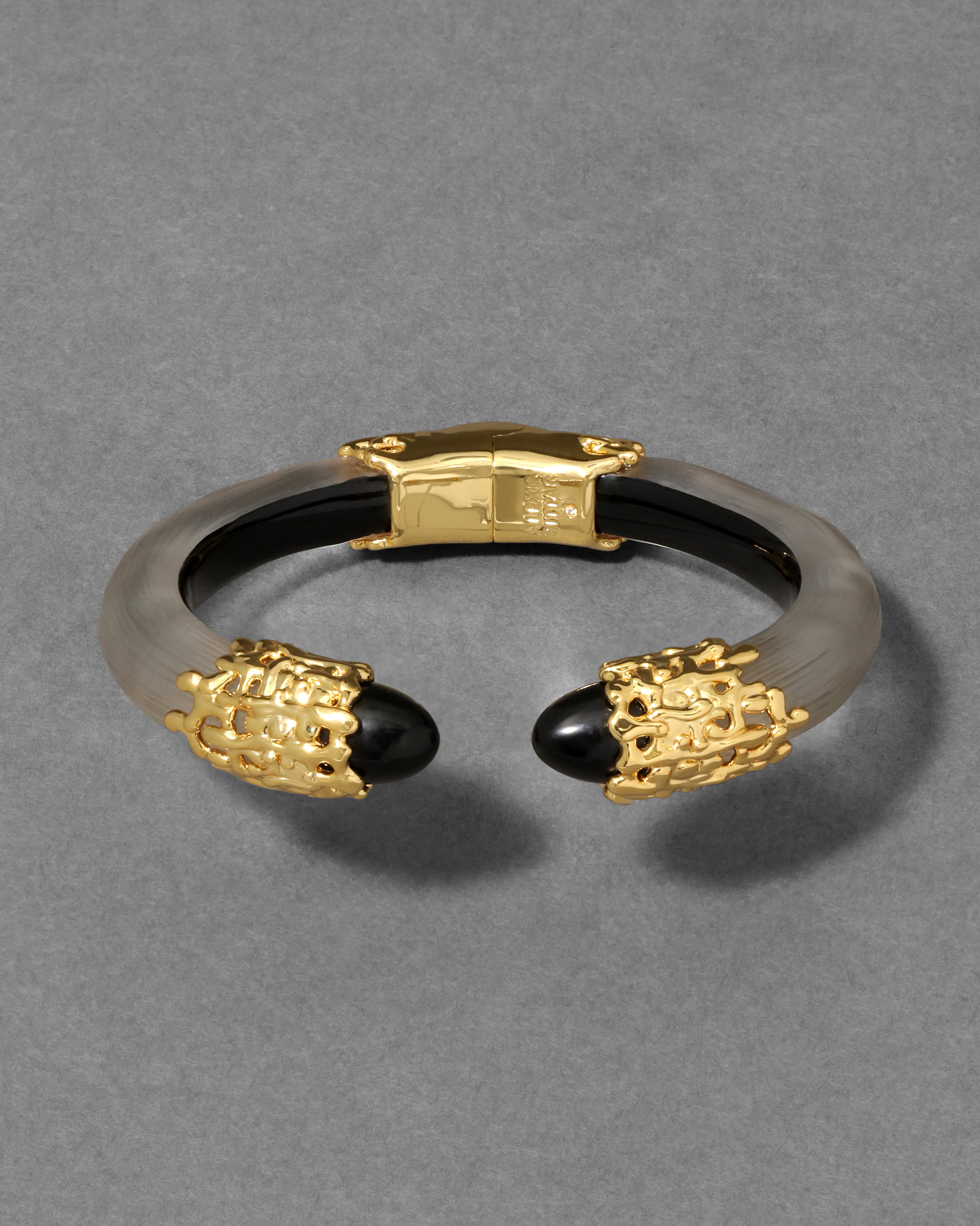 Lucite Brutalist Obsidian Hinge Bracelet Warm Grey