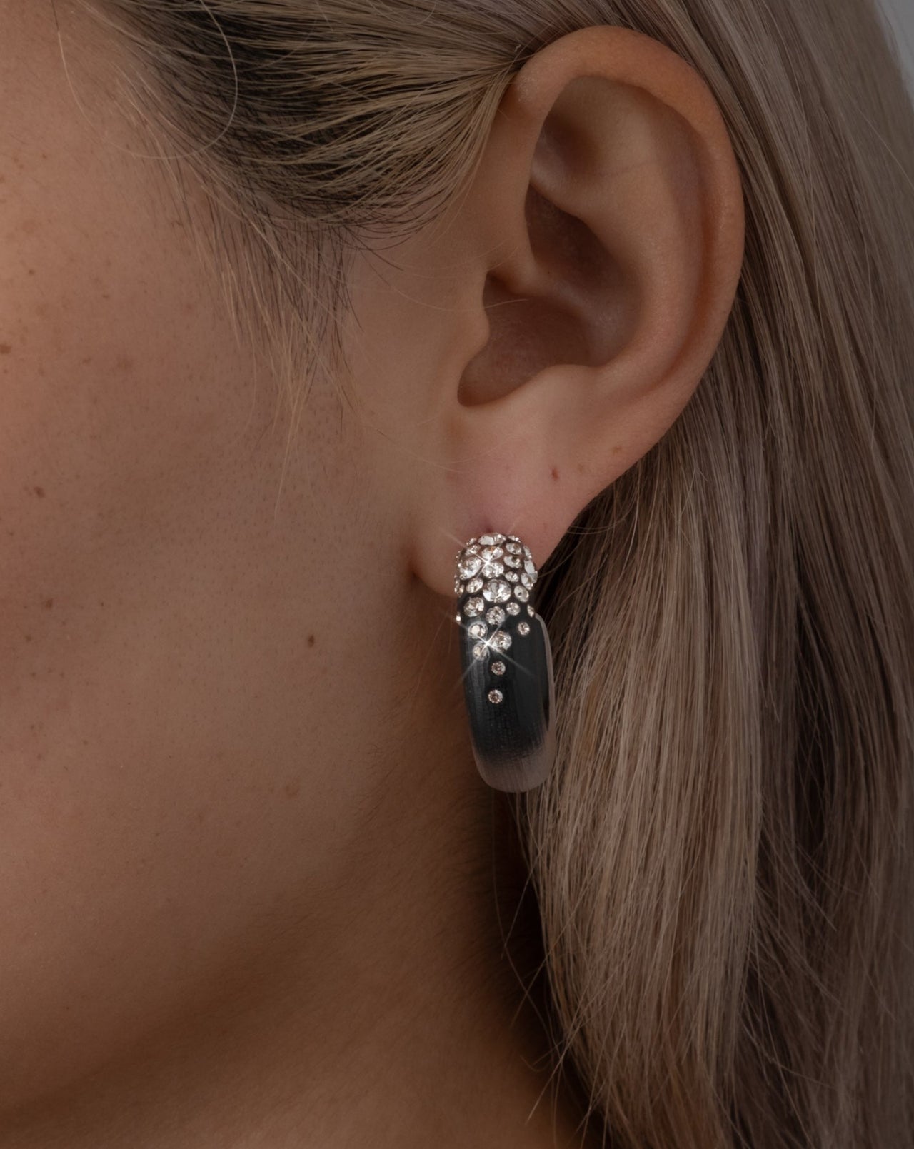 Lucite Crystal Hoop Earring- Black - Photo 2