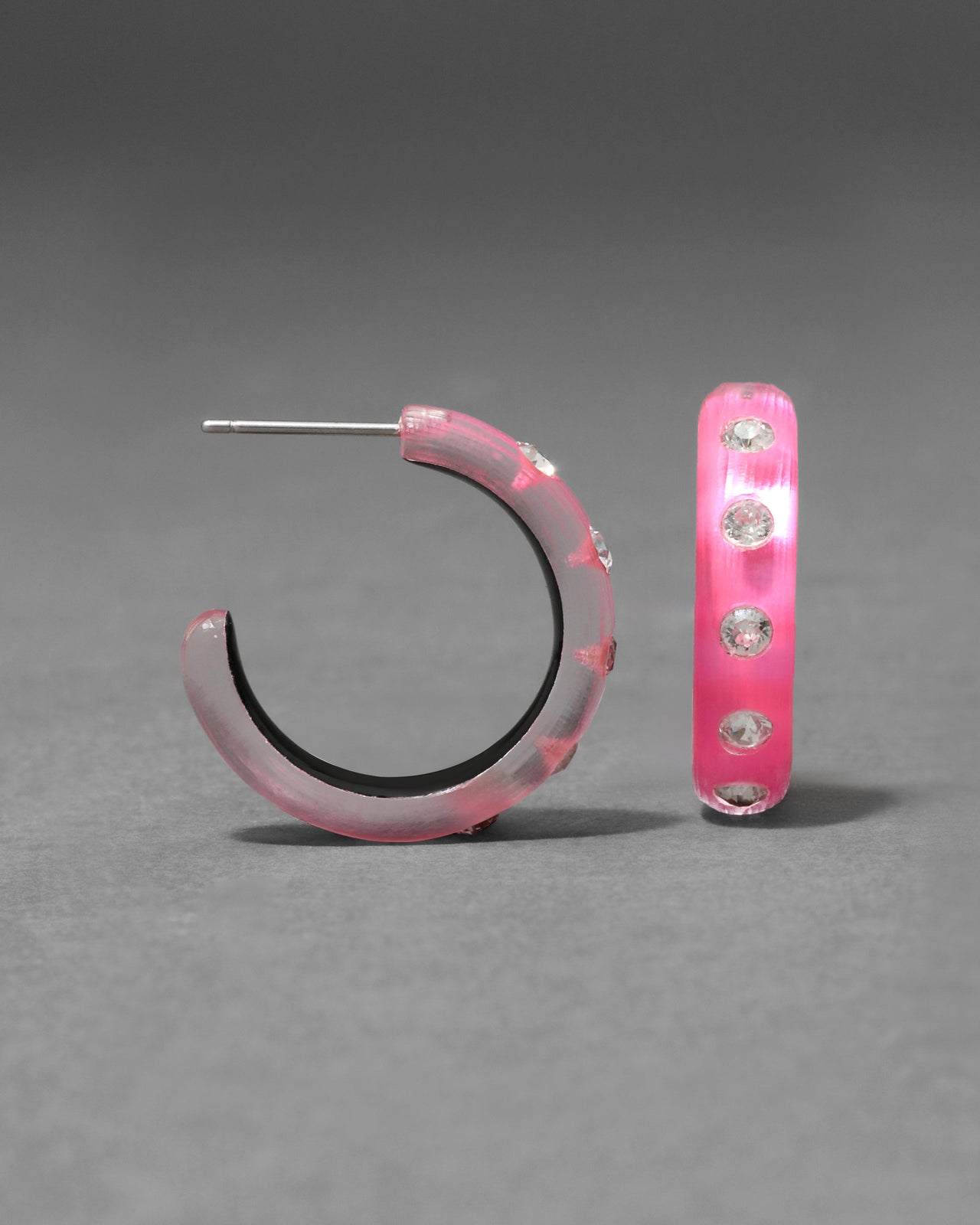 Lucite Crystal Hoop Earring- Neon Pink - Photo 2
