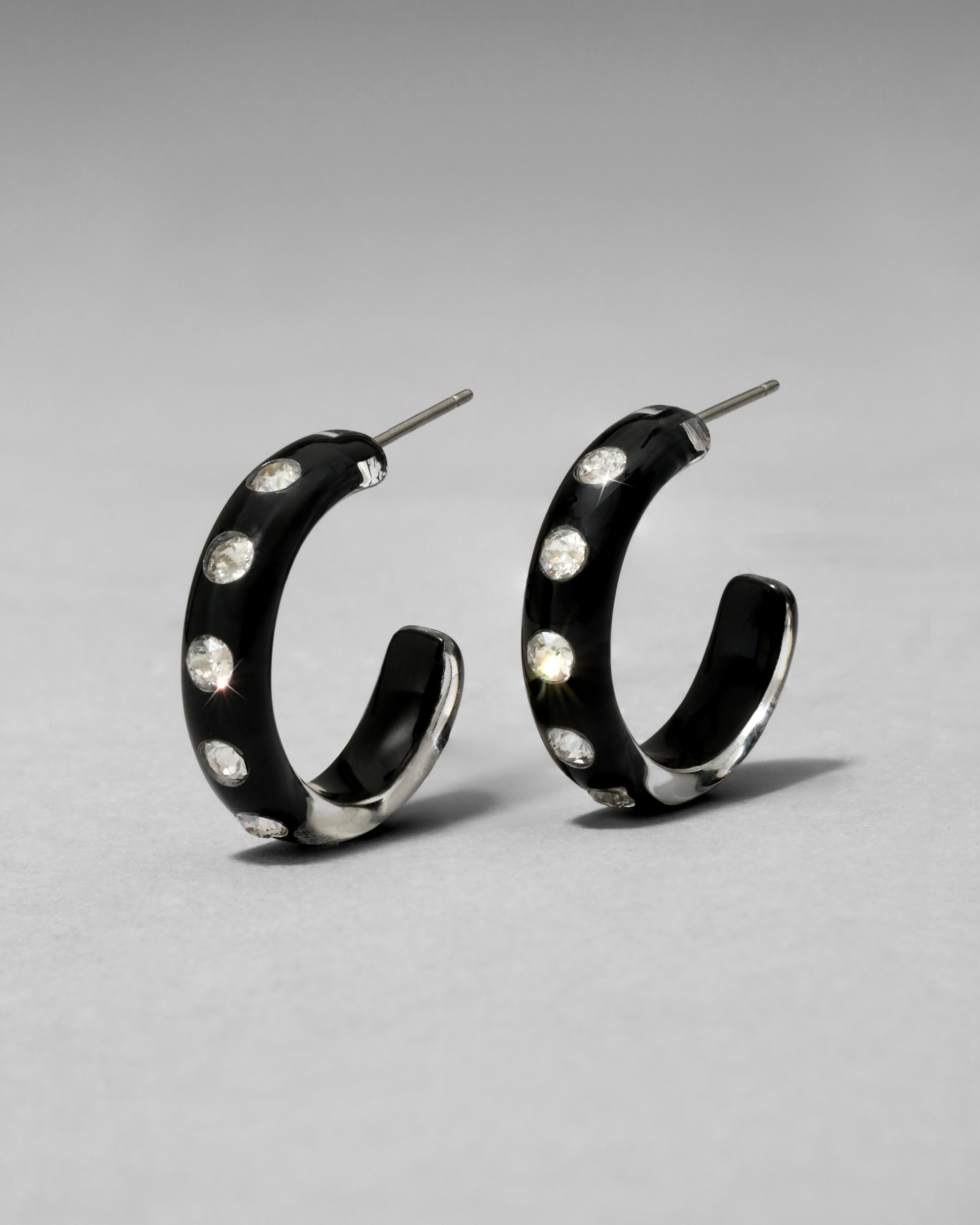 Lucite Crystal Hoop Earring Onyx