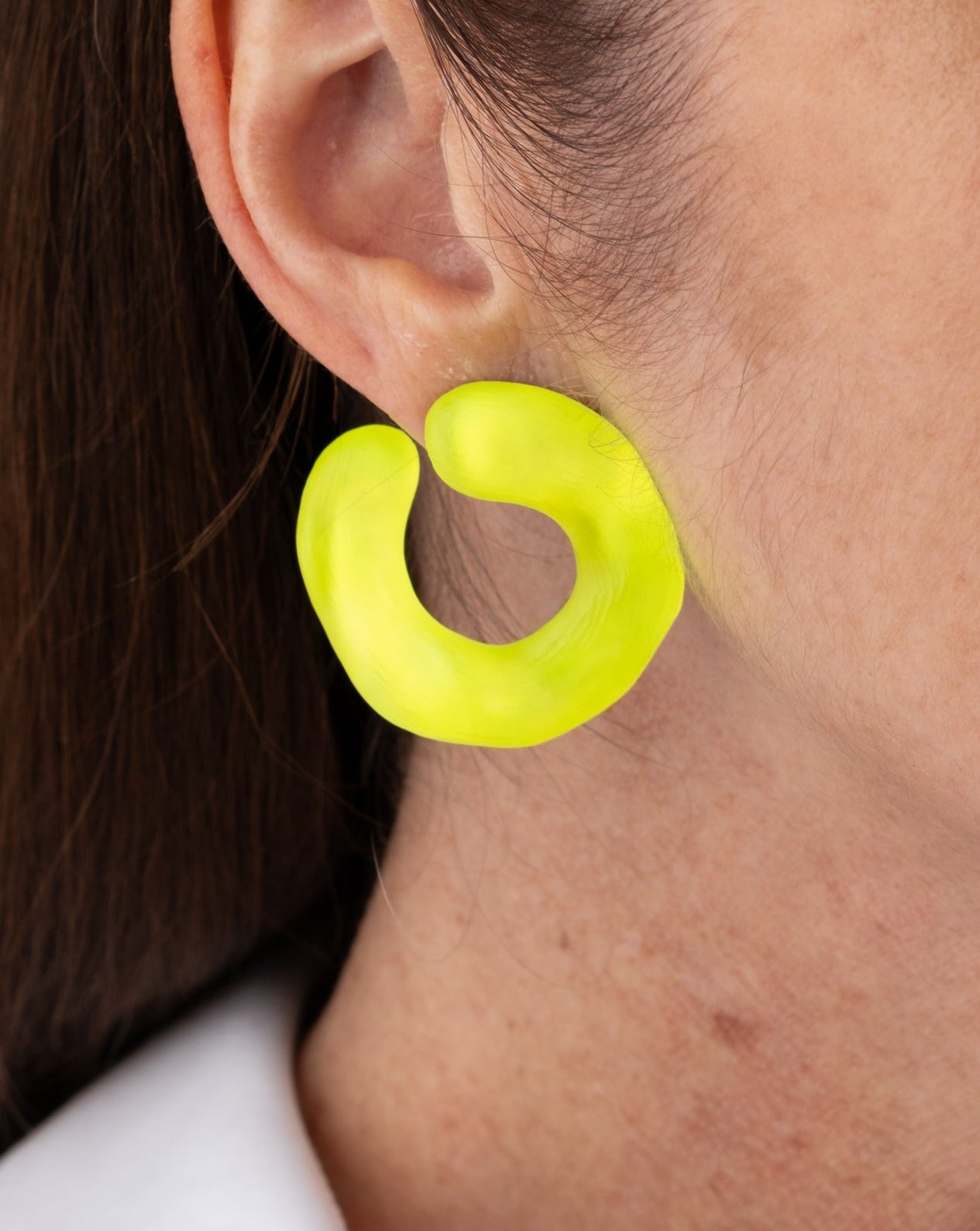 Lucite Large Front Facing Hoop Earring- Neon Yellow - Photo 2