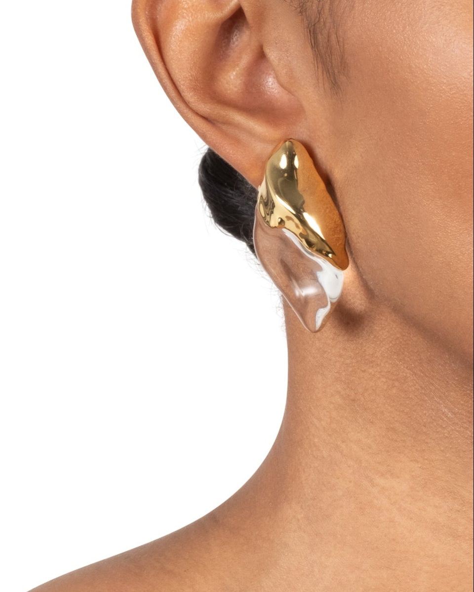Lucite Molten Clip On Earring - Clear - Photo 2