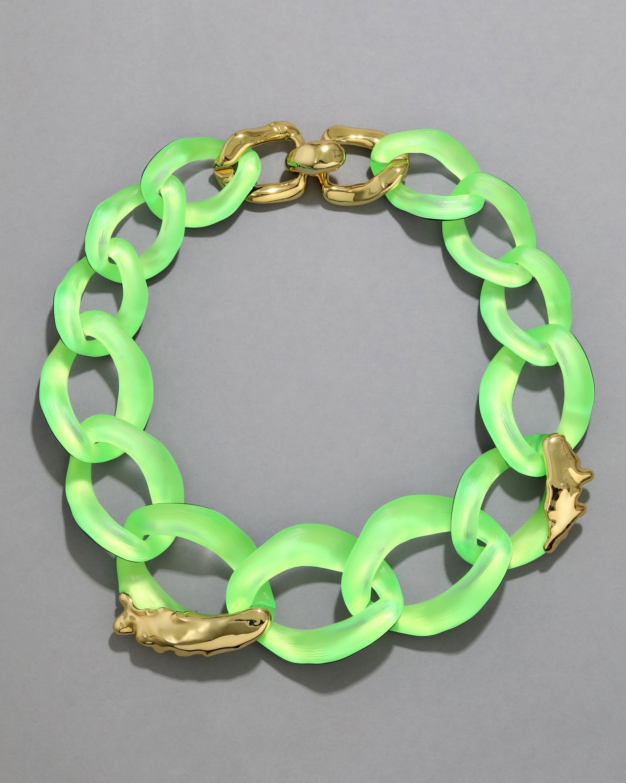 Lucite Molten X Large Link Necklace - Neon Green - Photo 2