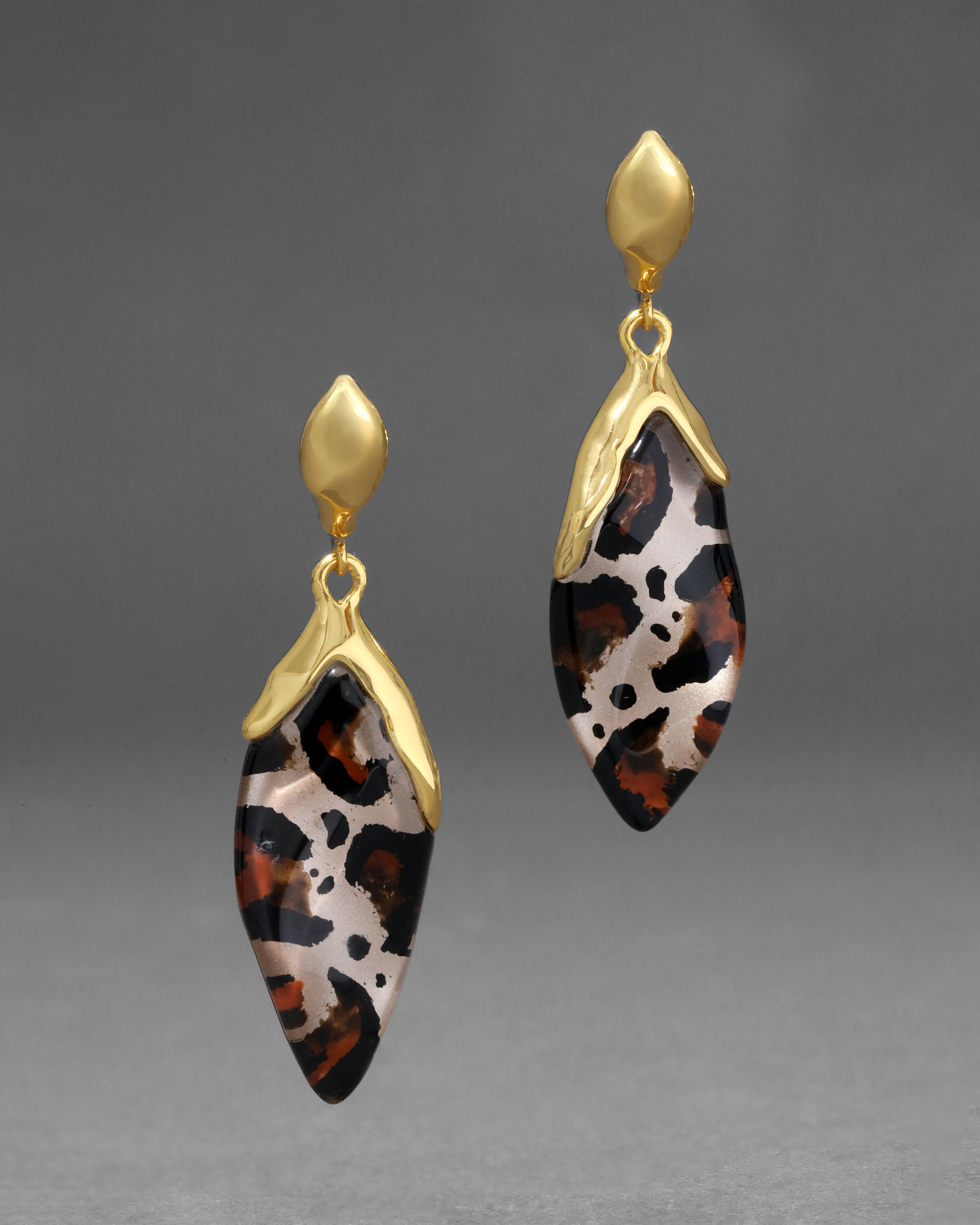 Lucite Petal Leverback Earring Leopard