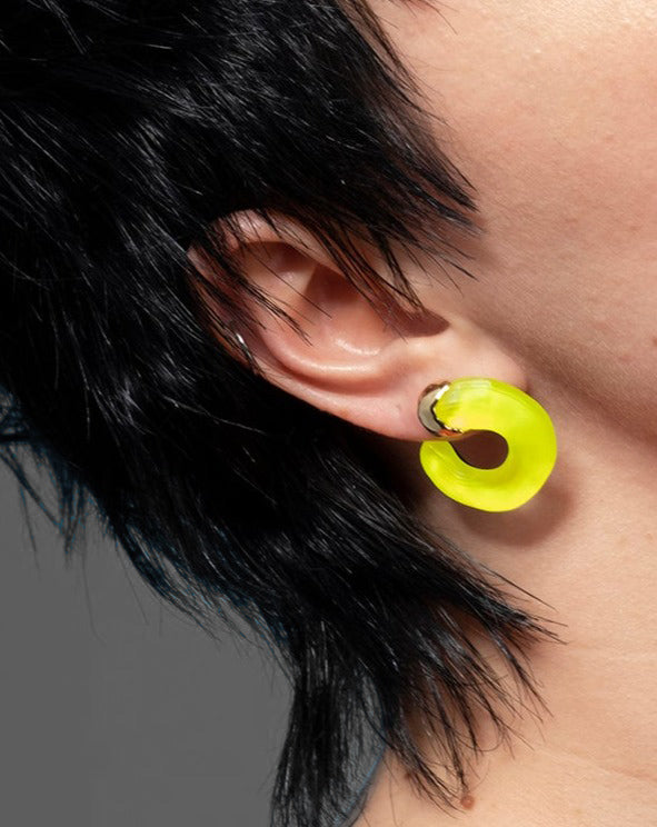 Lucite Small Molten Front Facing Hoop Earring - Neon Yellow - Photo 2