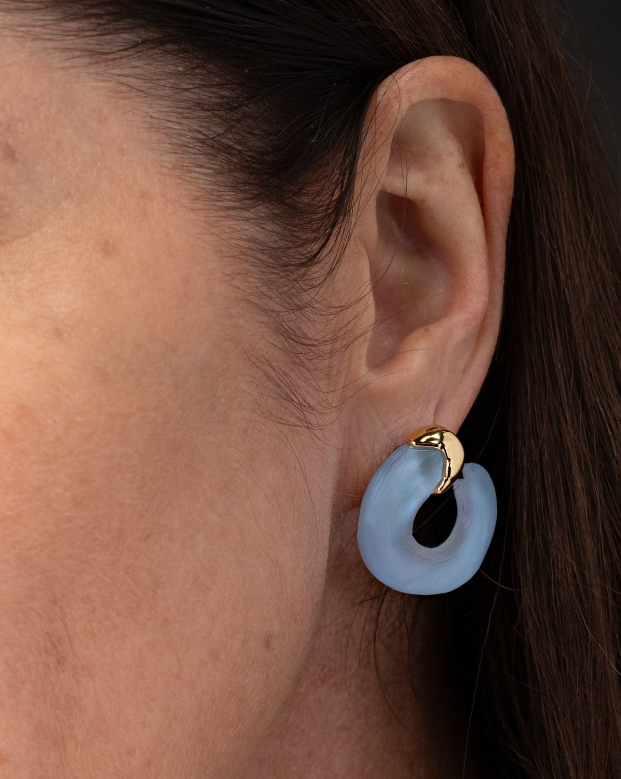 Lucite Small Molten Front Facing Hoop Earring- Opal - Photo 2