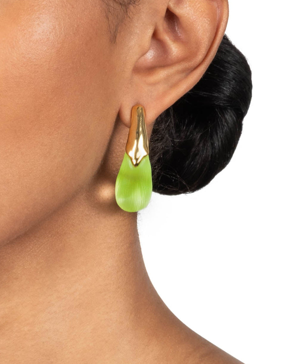 Lucite Arched Post Earring- Neon Green - Photo 2