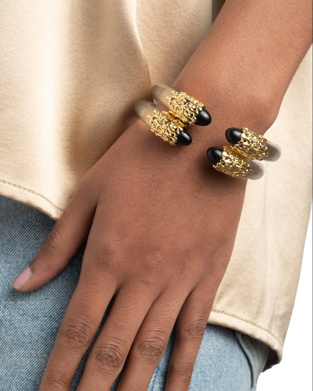 Lucite Brut Black Obsidian Hinge Bracelet- Warm Grey - Photo 2