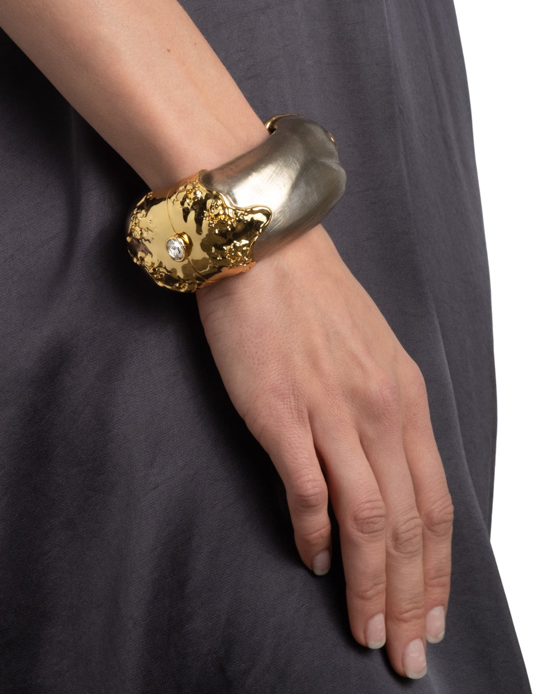 Lucite Brutalist Wide Hinge Bracelet- Warm Grey - Photo 2