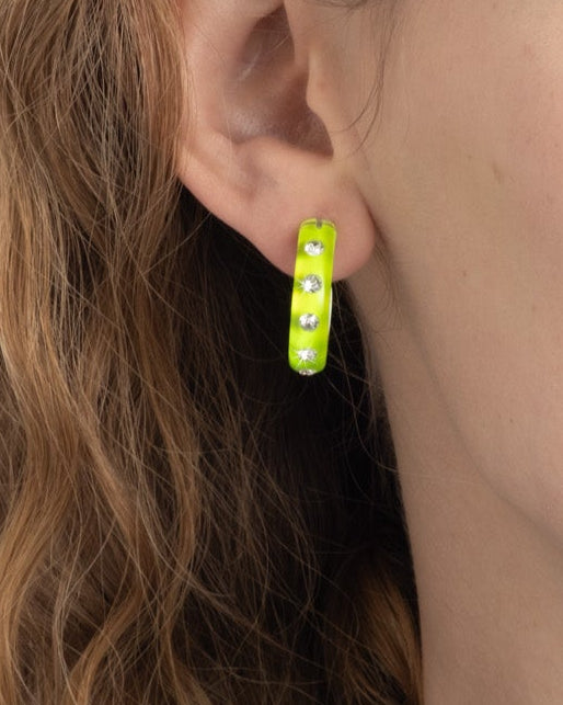 Lucite Crystal Hoop Earring- Fluorescent Yellow - Photo 2