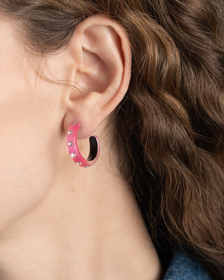 Lucite Crystal Hoop Earring- Neon Pink - Photo 2