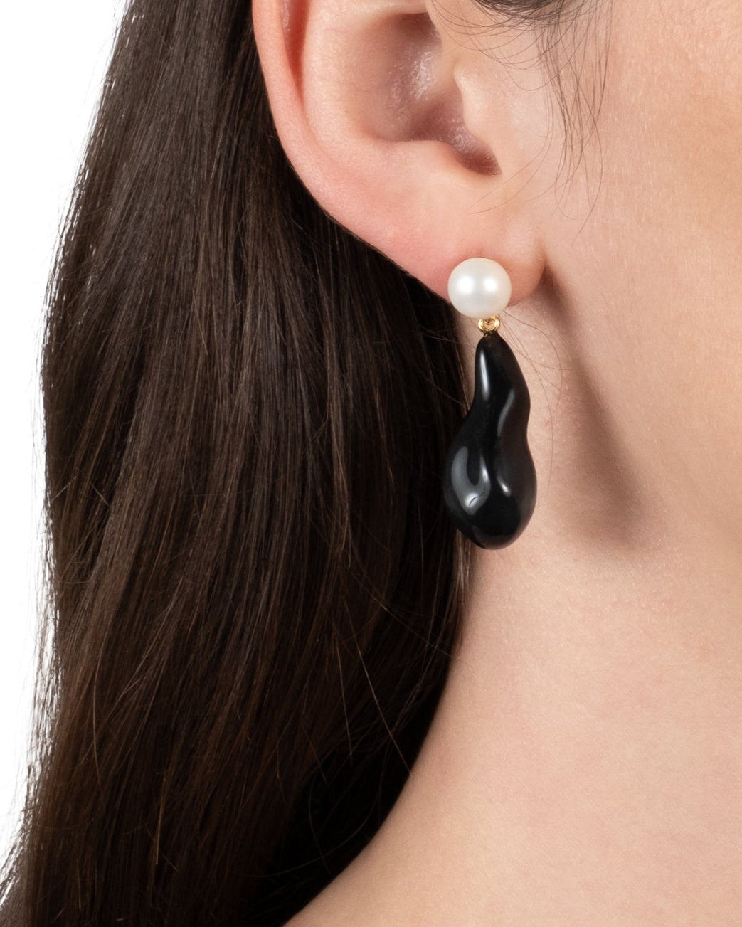 Lucite Freshwater Pearl Drop Earring- Onyx - Photo 2