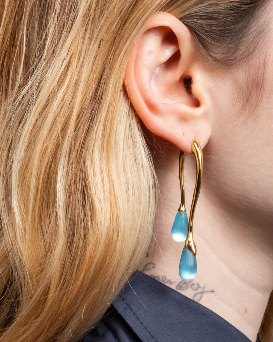 Lucite Gold Front Back Double Drop Earring- Icy Blue - Photo 2