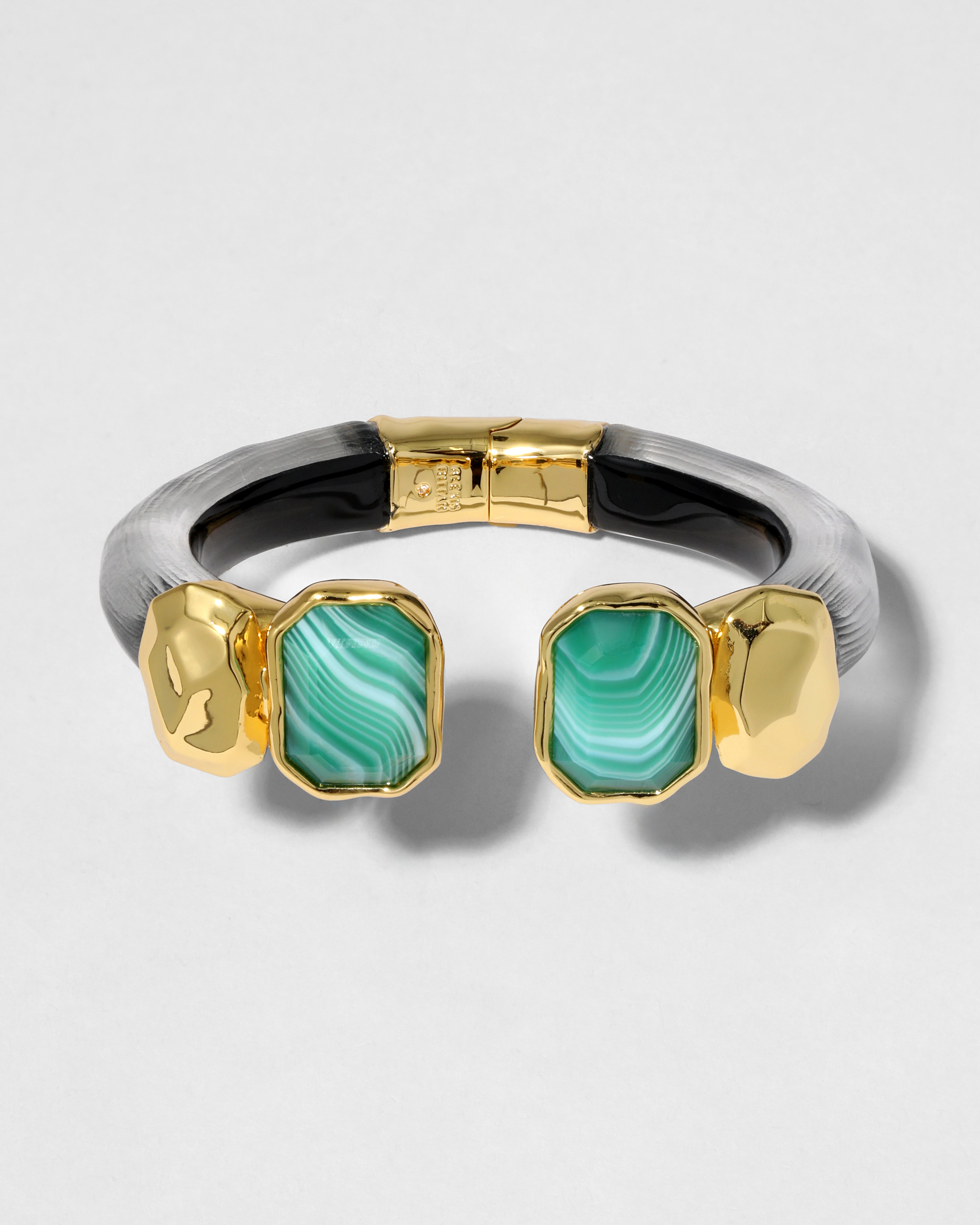 Lucite Green Agate Capped Hinge Bracelet