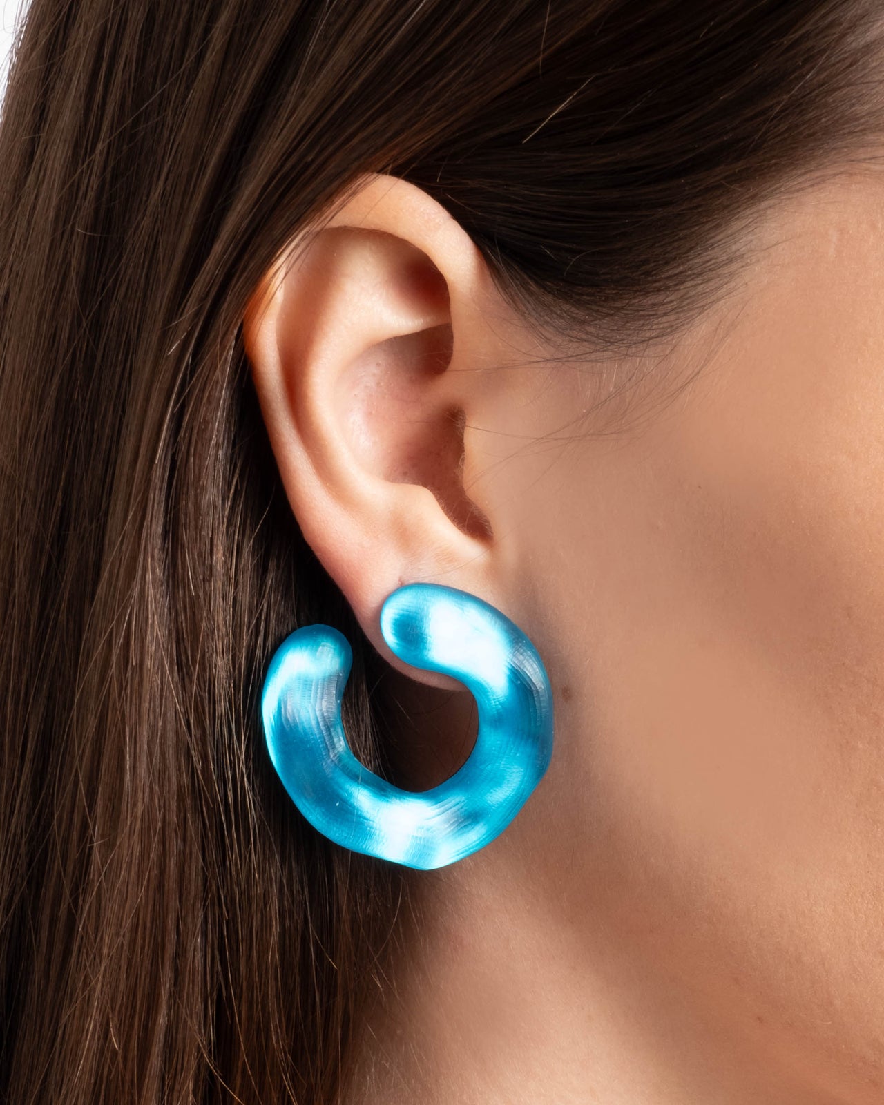 Lucite Large Front Facing Hoop Earring- Mediterranean Blue - Photo 2