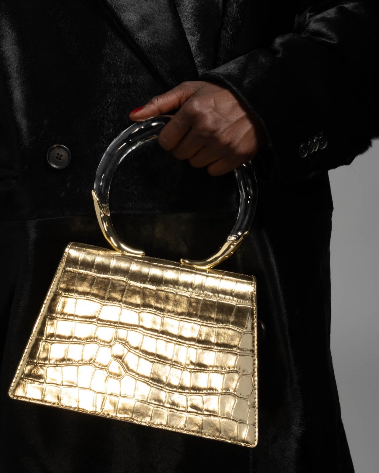 Lucite Quad Handbag - Gold Croc - Photo 2