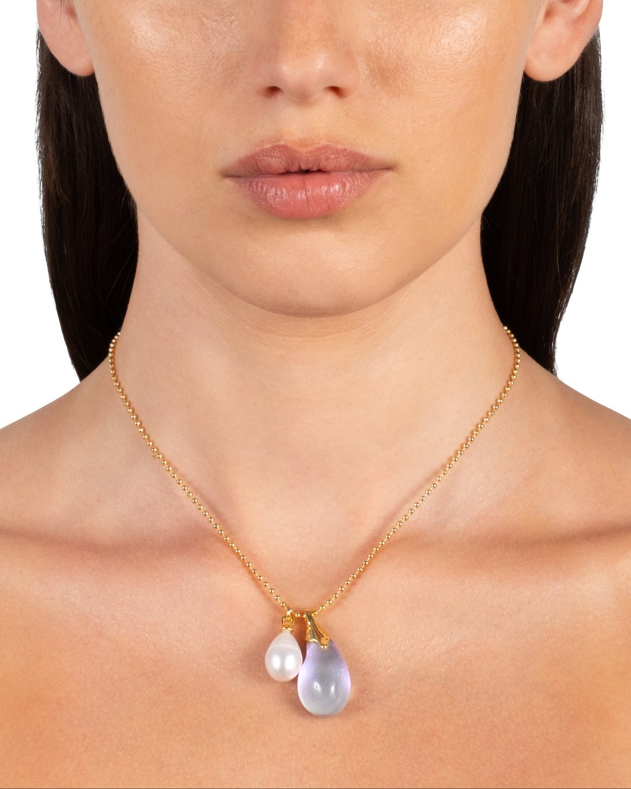 Lucite Teardrop Freshwater Pearl Pendant Necklace- Aurora - Photo 2