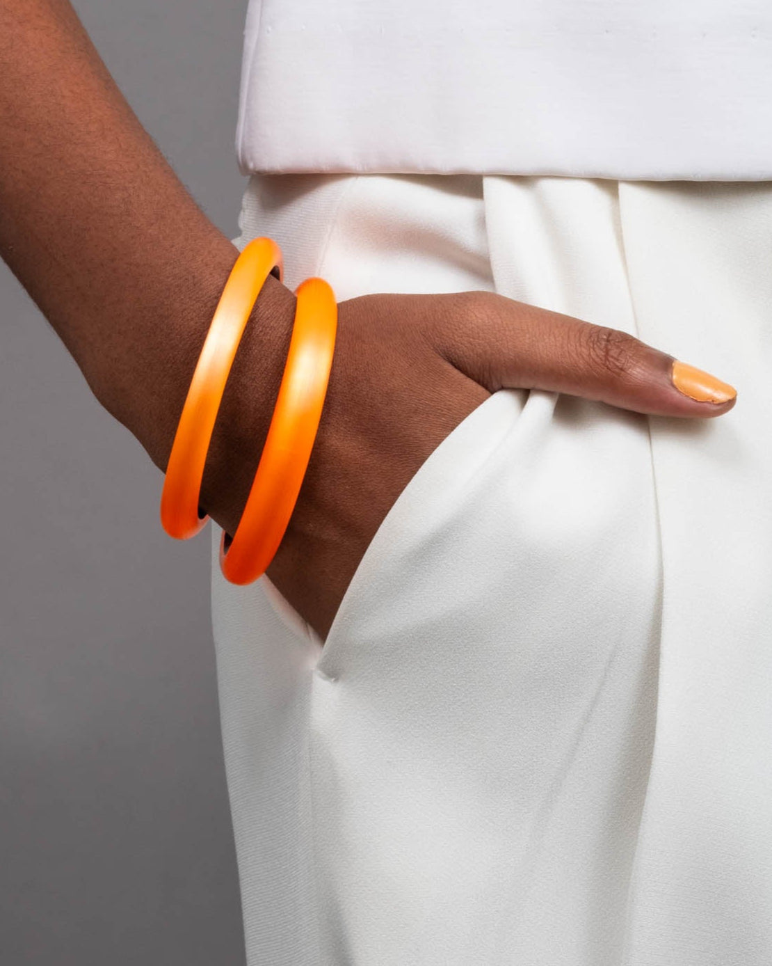 Lucite Skinny Bangle Bracelet- Neon Orange - Photo 2