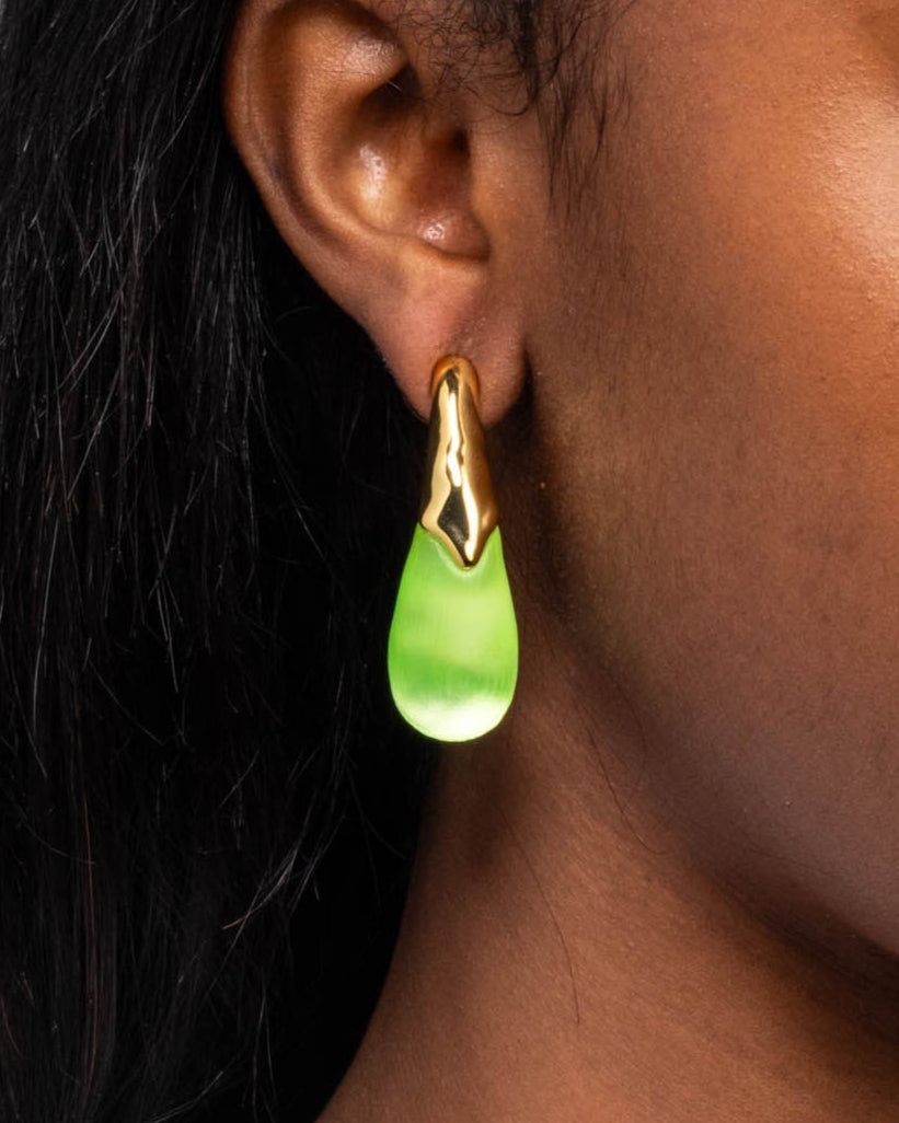 Lucite Arched Post Earring- Neon Green - Photo 2