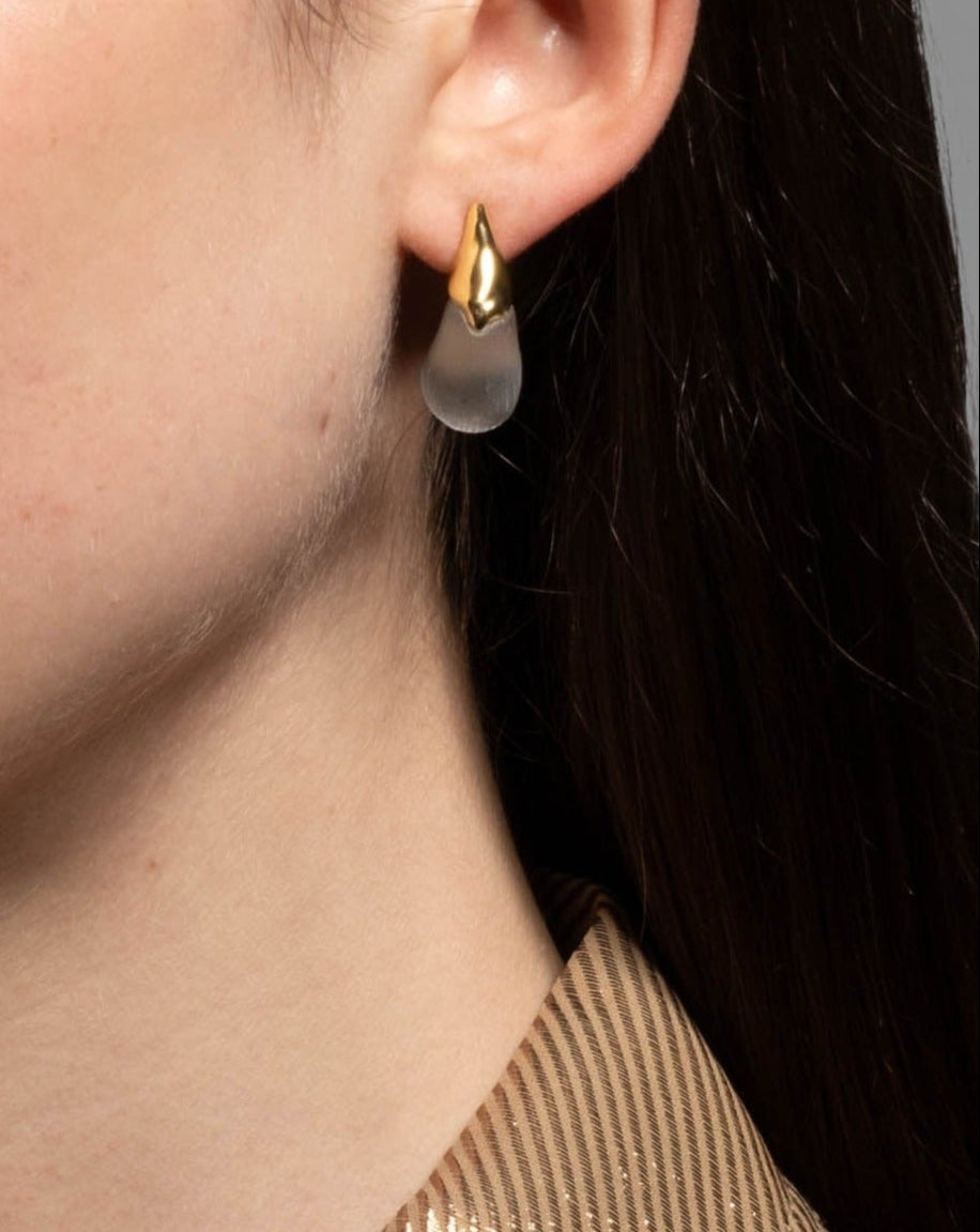 Luminous Lucite Arched Small Post Earring- Pewter - Photo 2